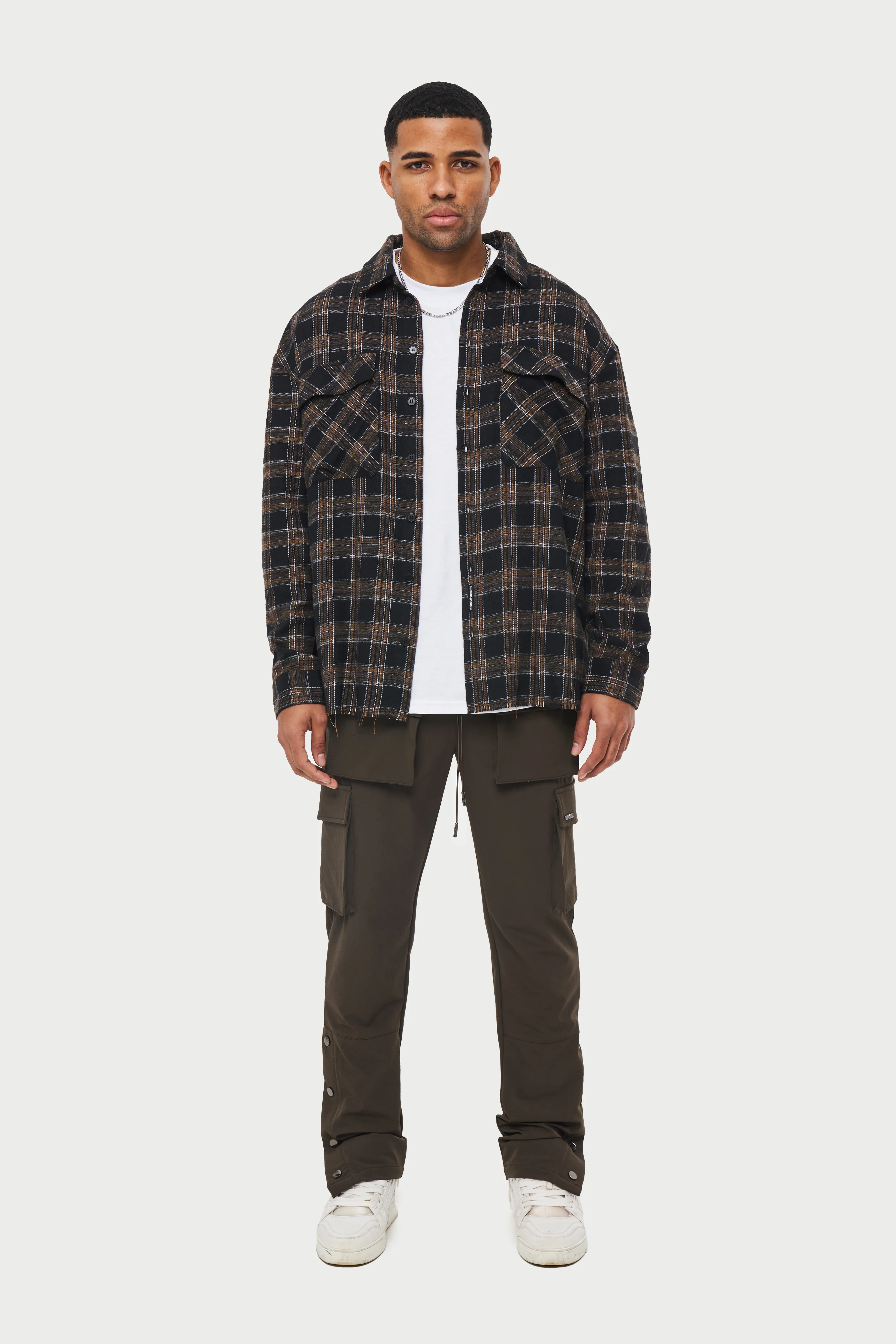 TECHNICAL STRETCH POPPER DETAIL CARGO PANTS - MOCHA