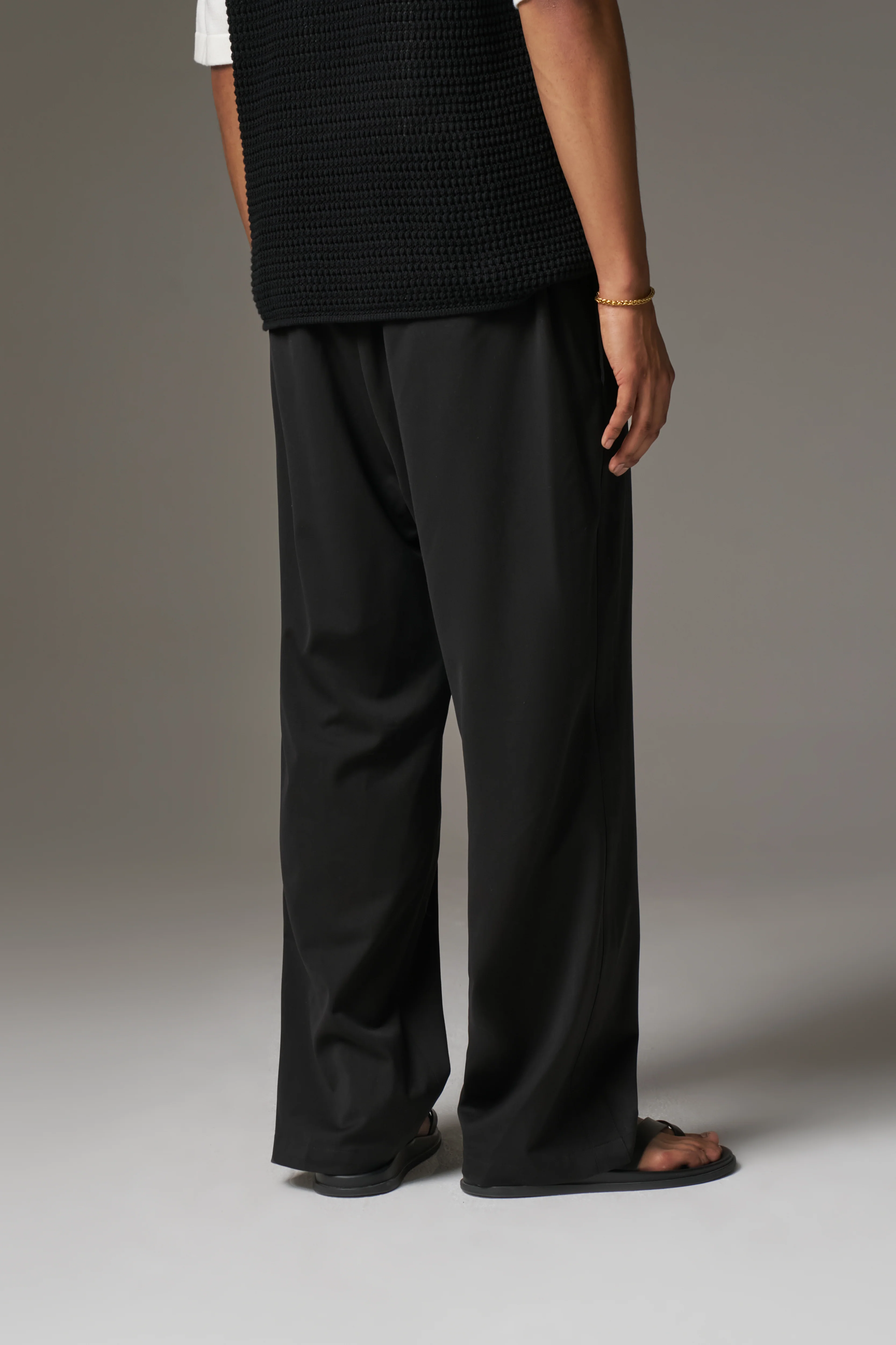 SMART TIE BELTED TROUSERS - BLACK