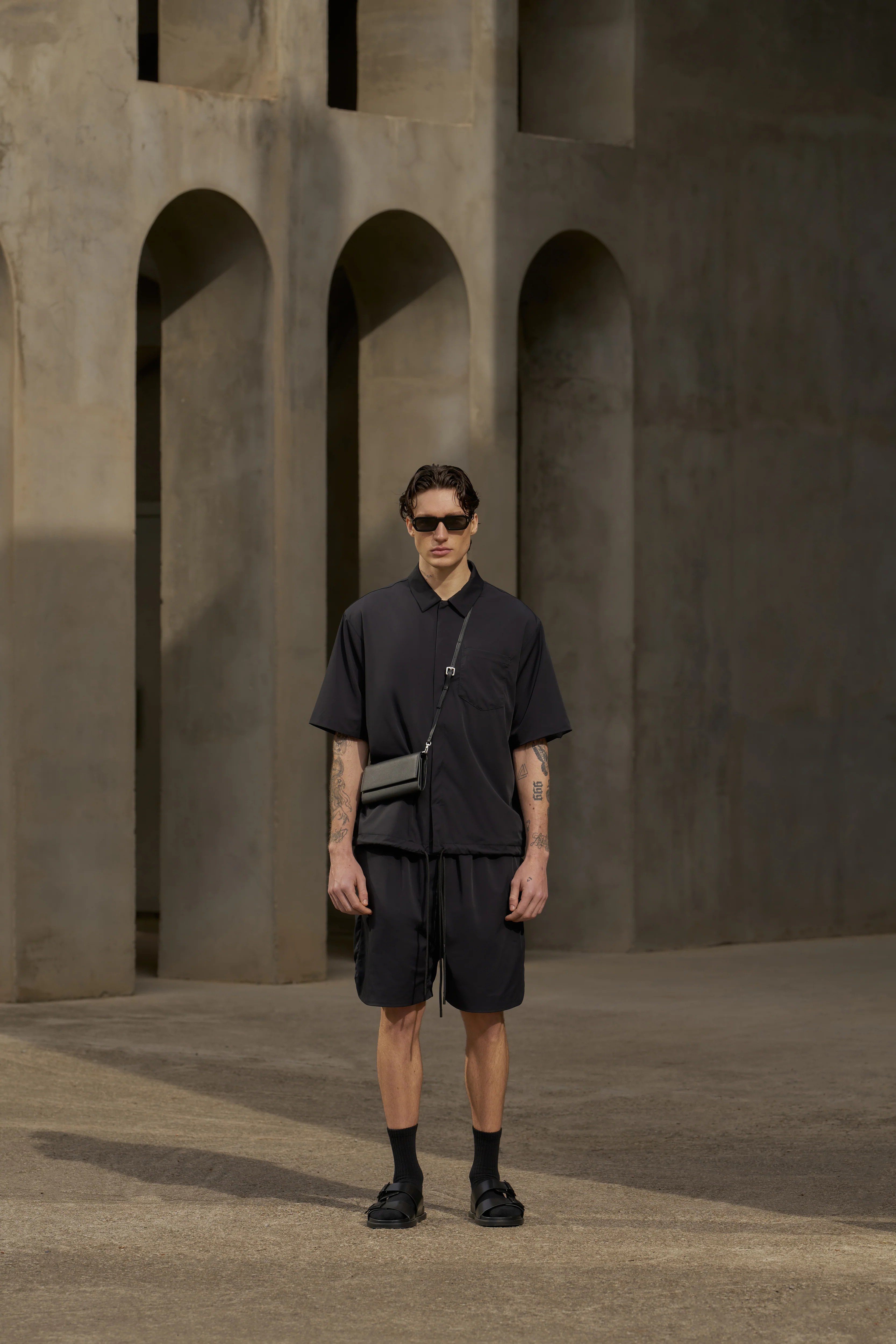 NYLON DRAWCORD SHIRT - BLACK