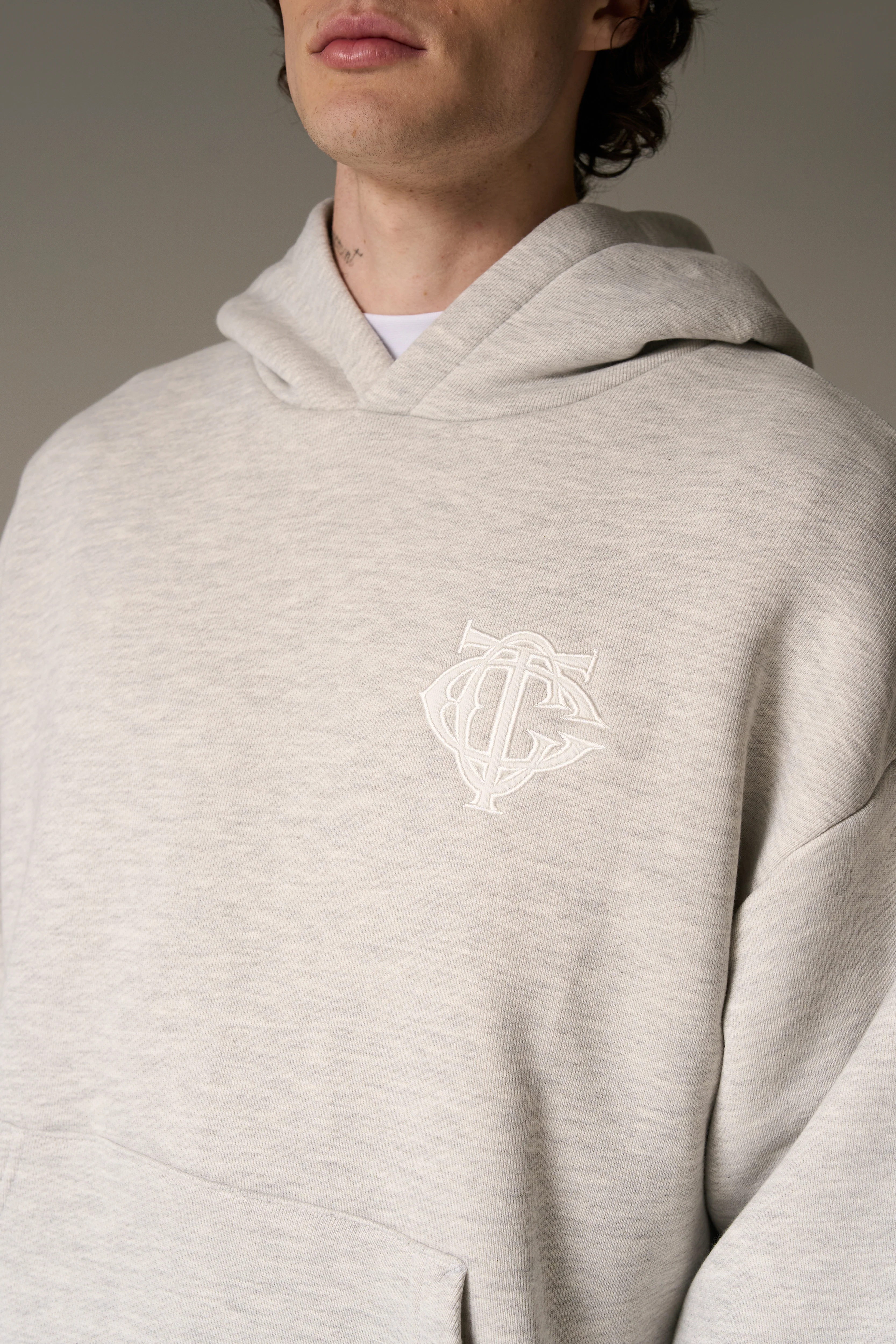 HEAVYWEIGHT MONOGRAM EMBLEM HOODIE - GREY MARL