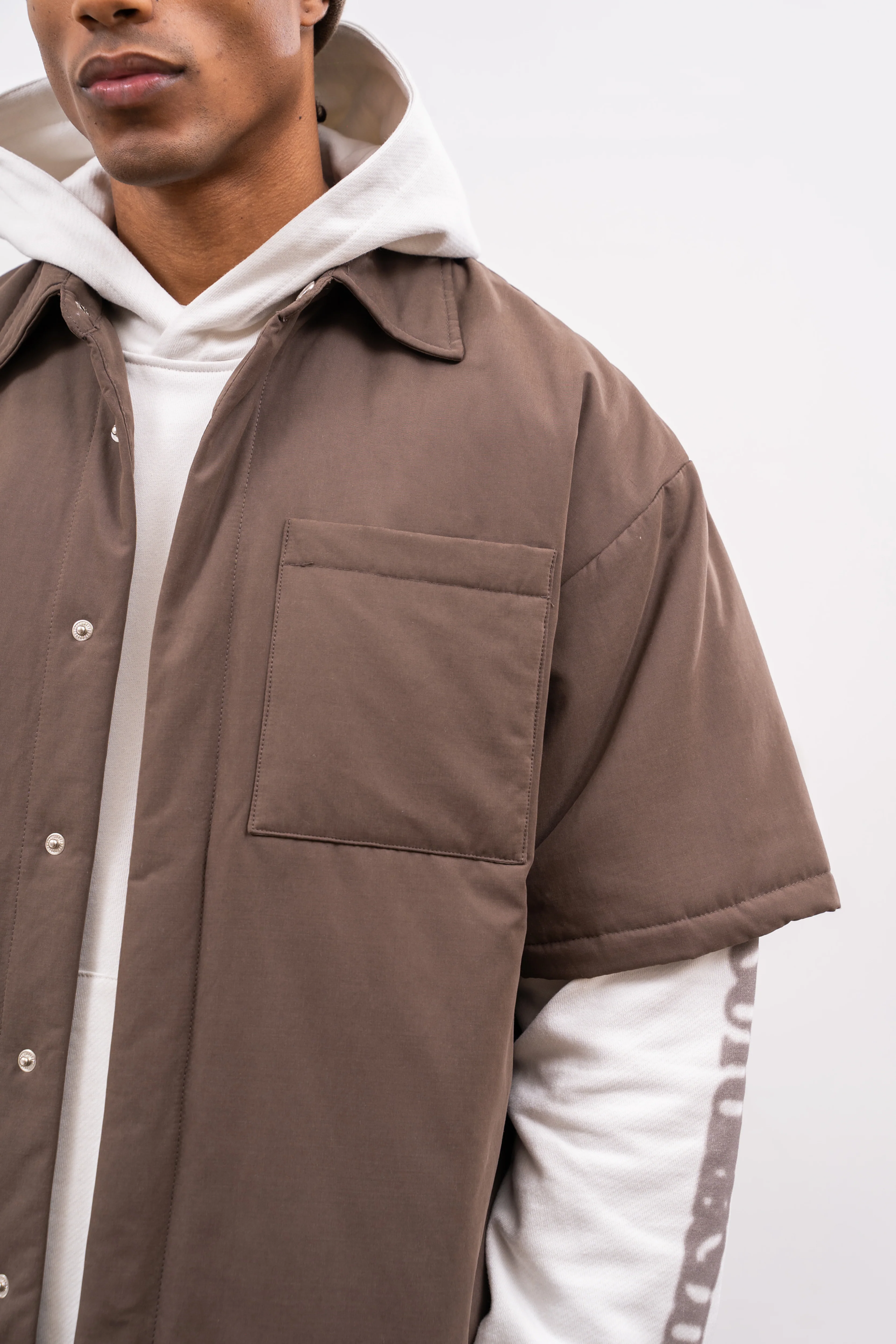 SHORT SLEEVE PADDED SHIRT - BROWN