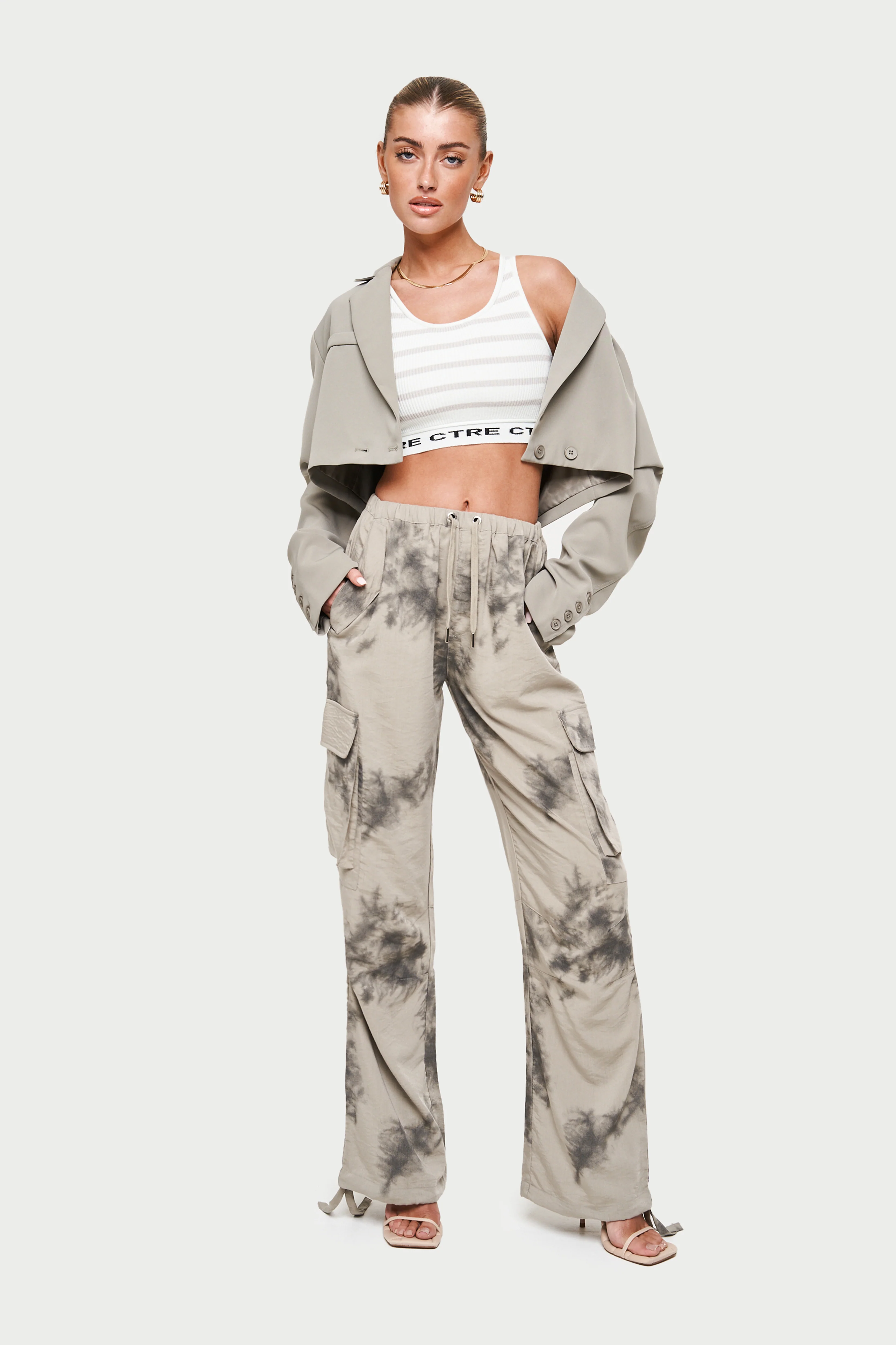 DRAPED CAMO OVERSIZED CARGOS - BEIGE
