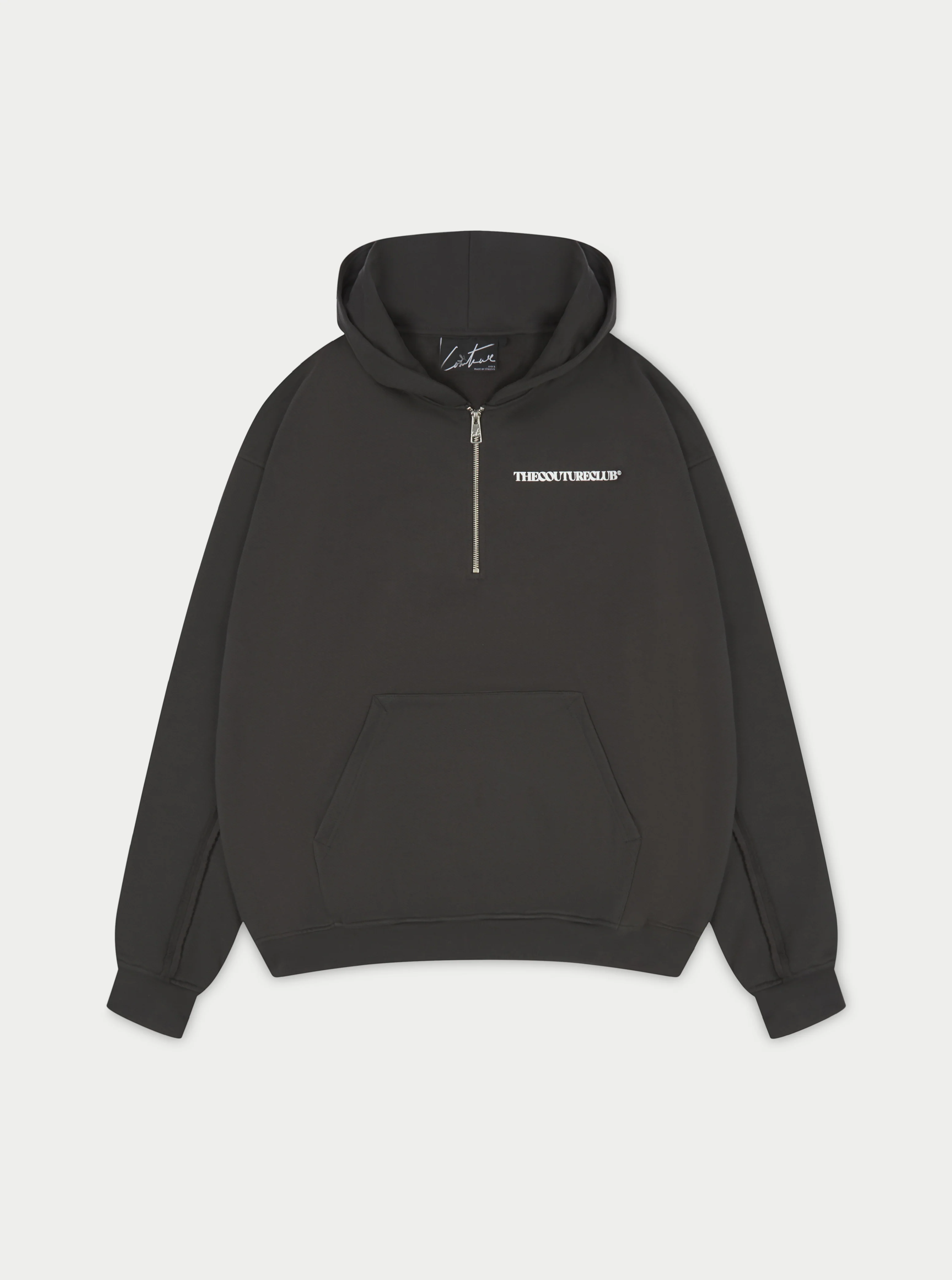 RAW SEAM QUARTER ZIP HOODIE - CHARCOAL