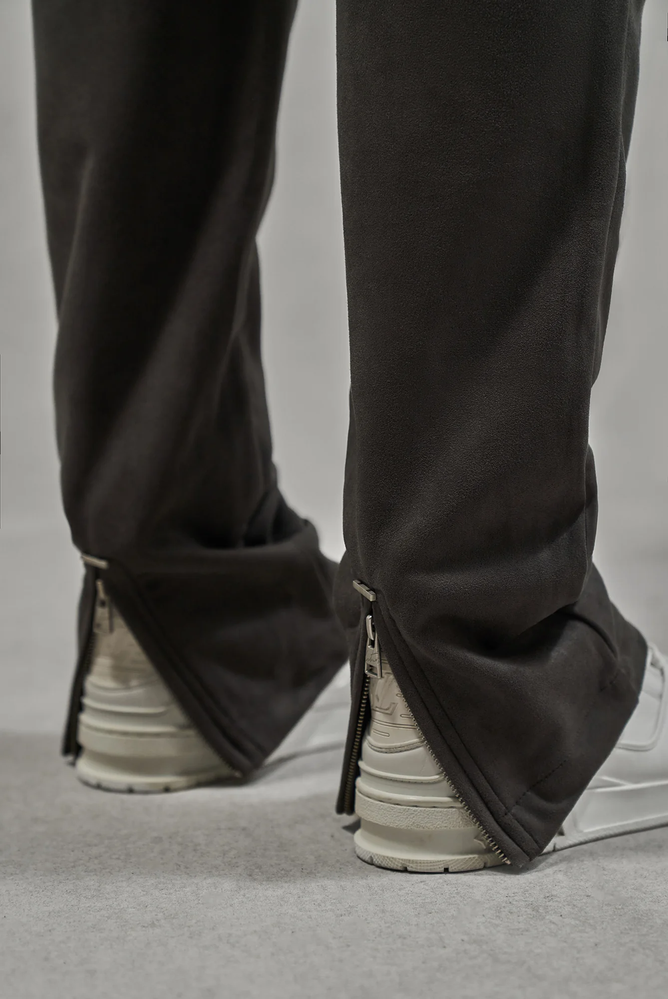 FAUX SUEDE STRAIGHT LEG PANTS - CHARCOAL