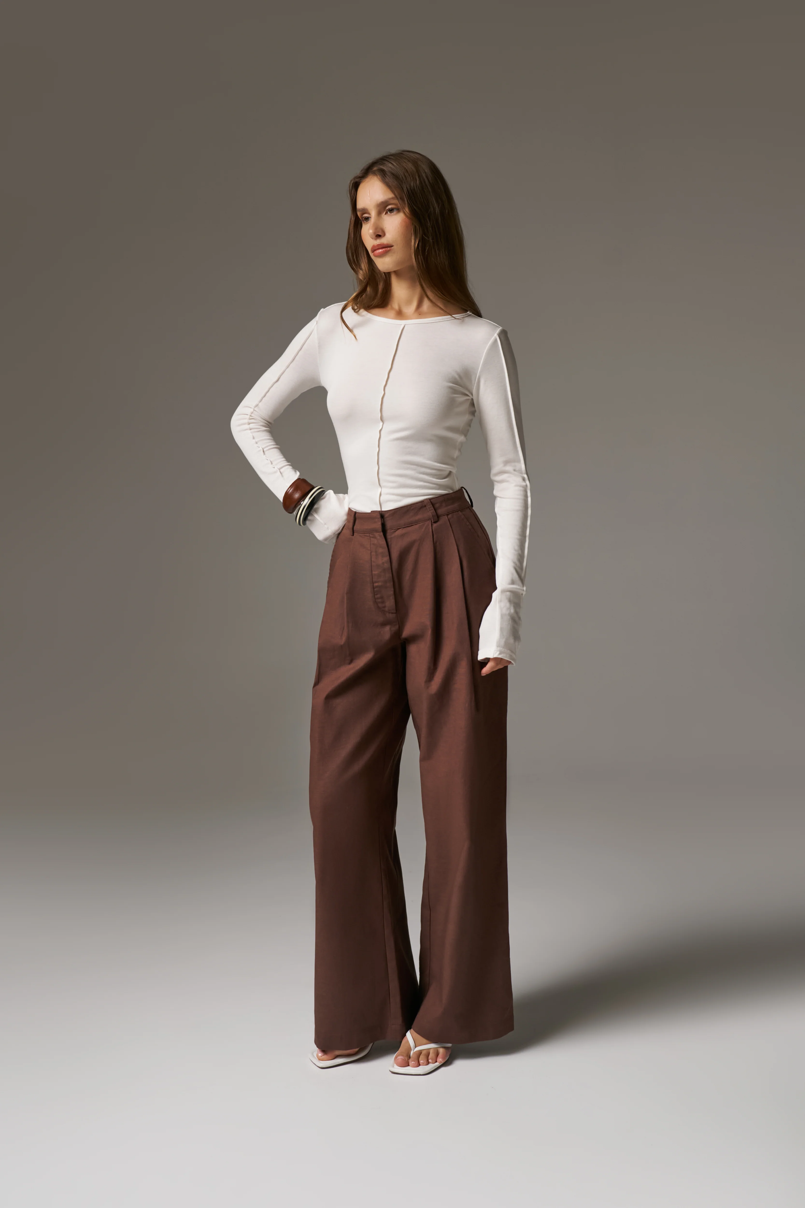 LONG SLEEVE SLUB TOP - WHITE