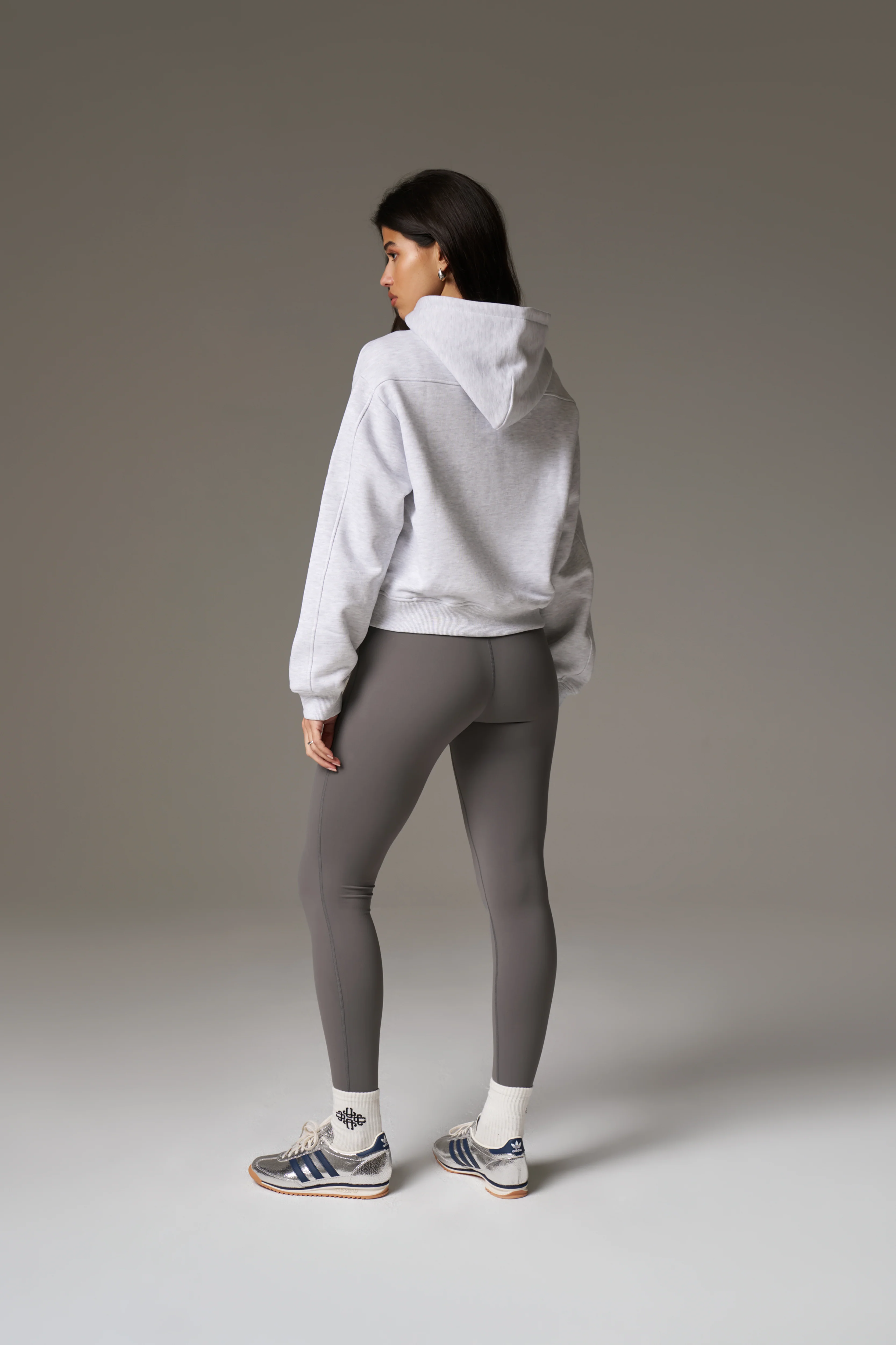 PILATES & PINOT ZIP THROUGH CROPPED HOODIE - GREY MARL