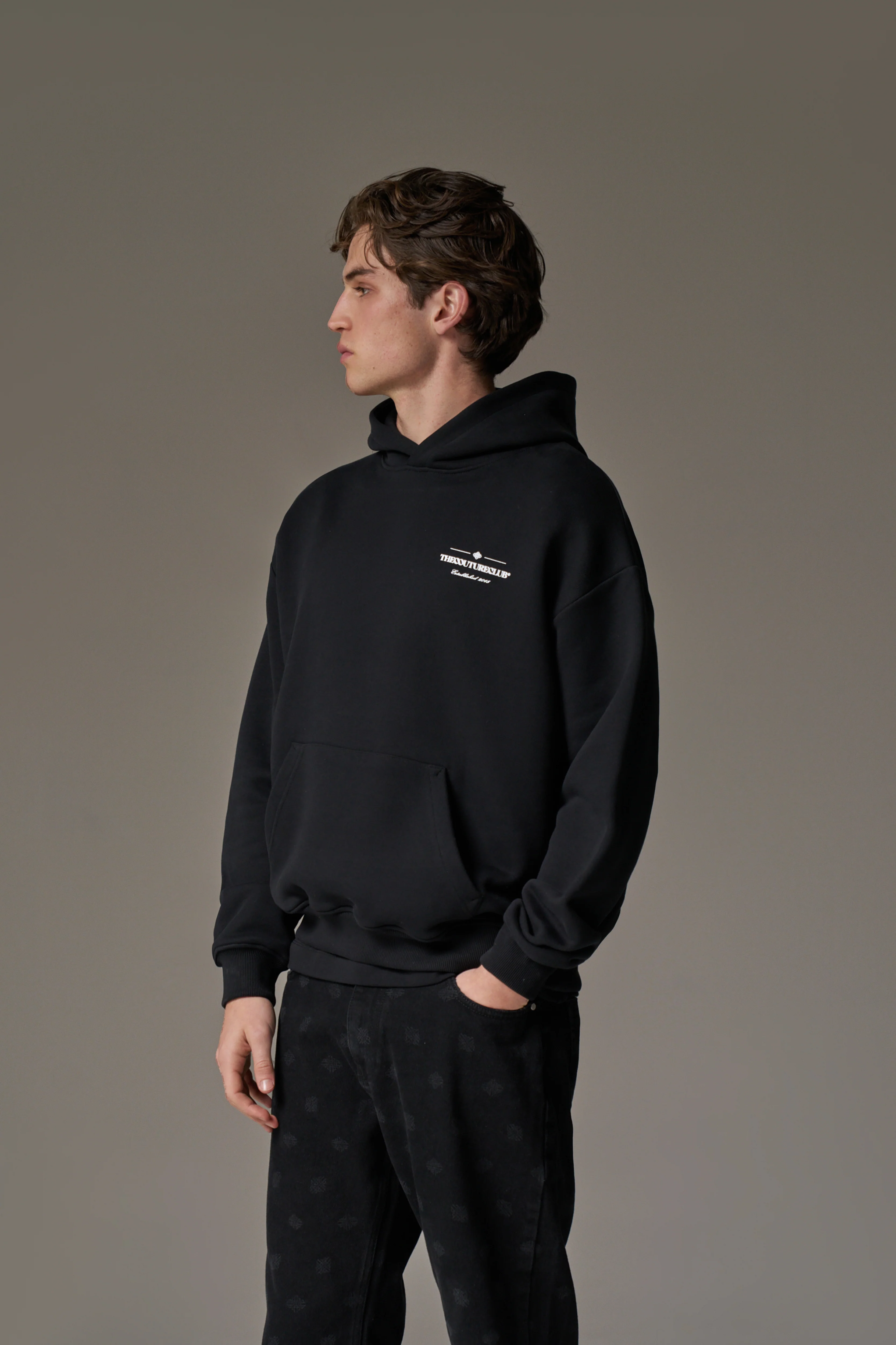 MIXED FONT GRAPHIC HOODIE - BLACK