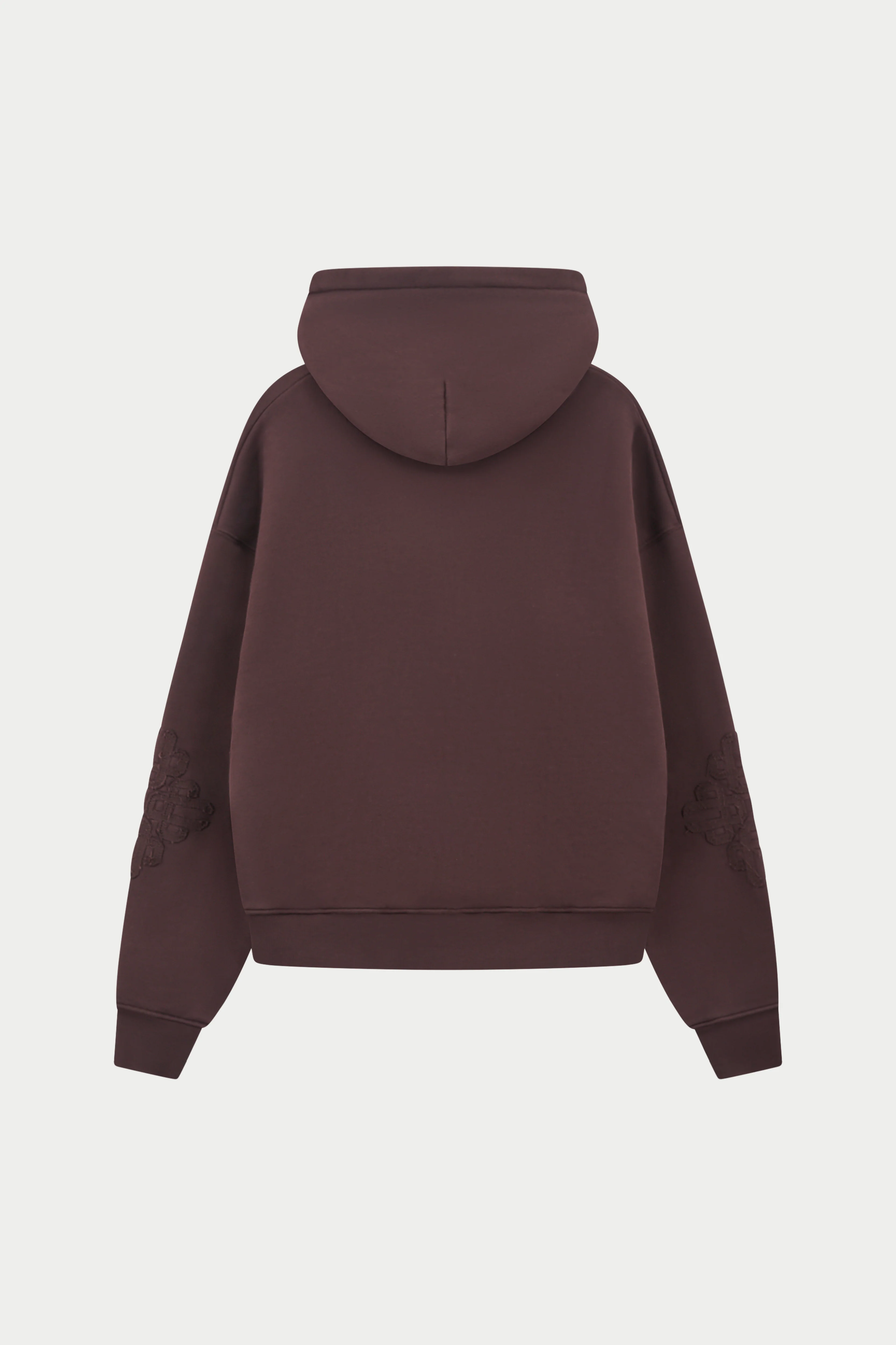 EMBLEM APPLIQUE ZIP THROUGH HOODIE - BROWN