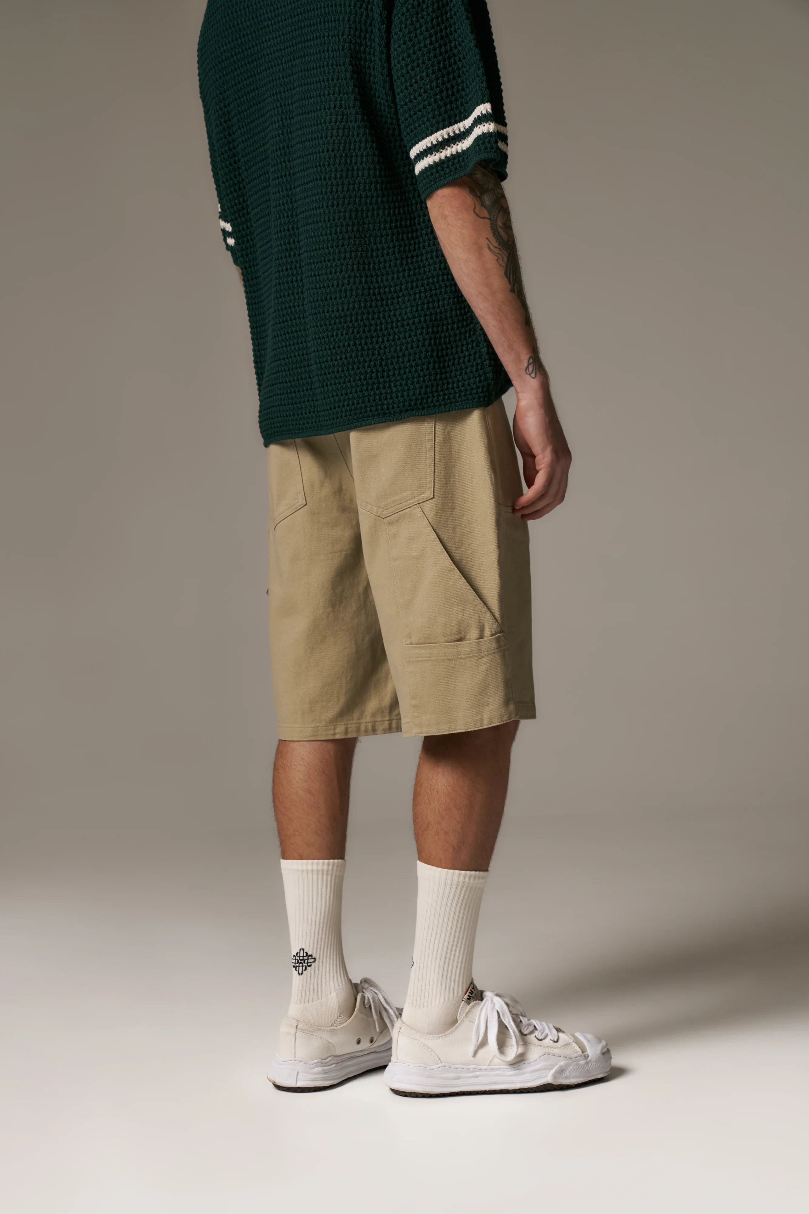 TWILL CARPENTER SHORTS - BEIGE