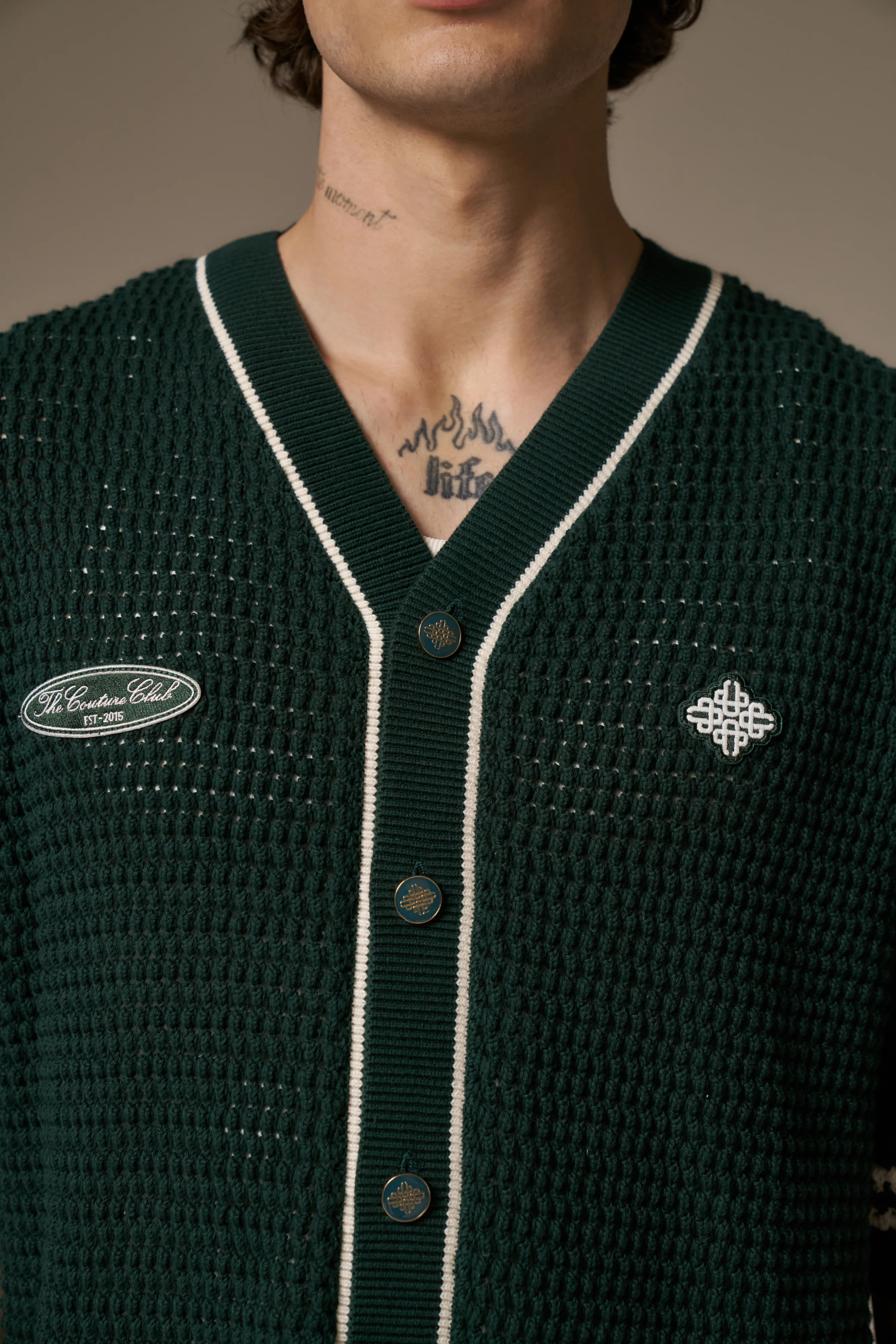 CROCHET KNITTED BASEBALL SHIRT - GREEN