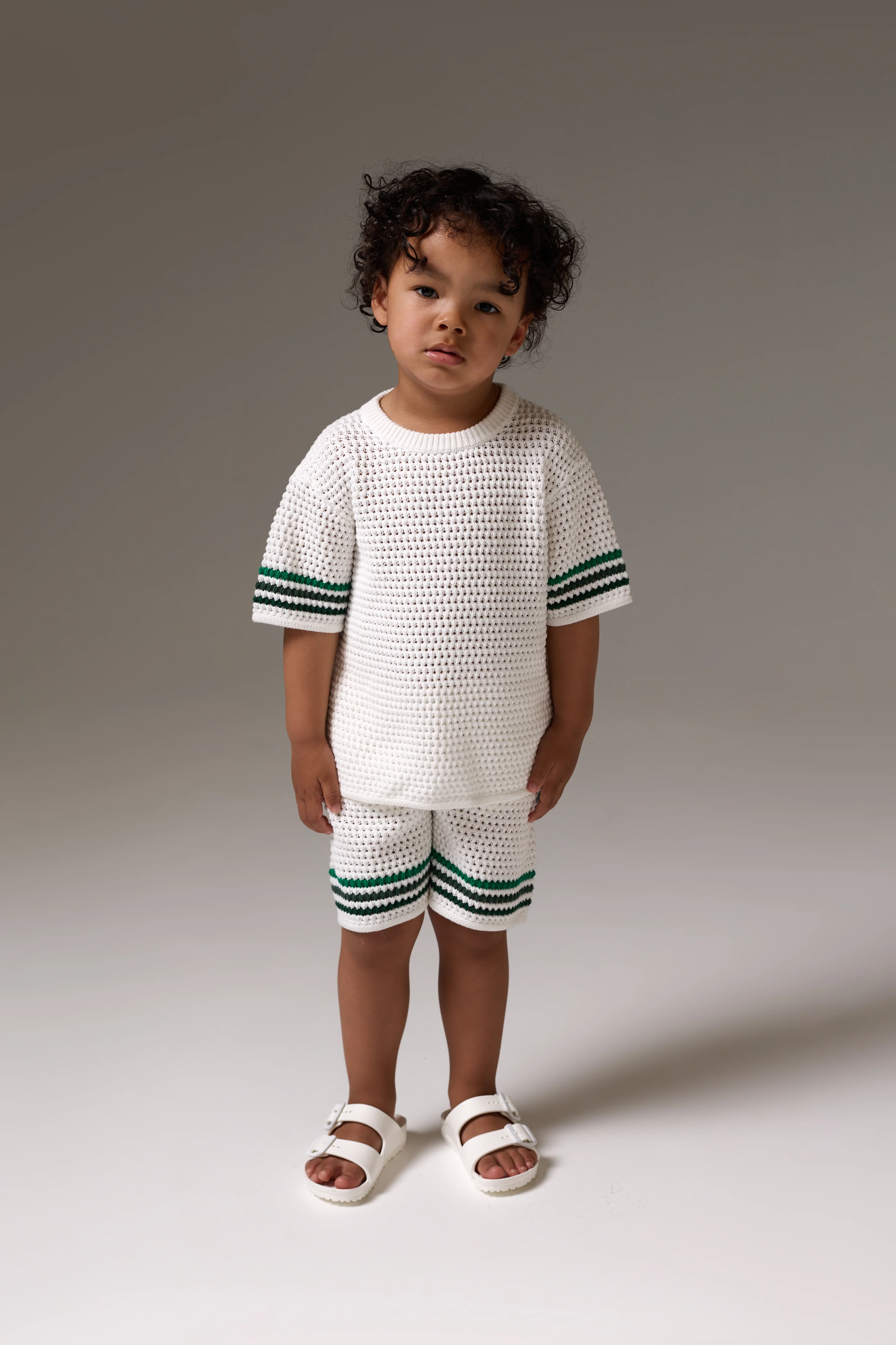 KIDS STRIPE CROCHET KNIT T-SHIRT - WHITE