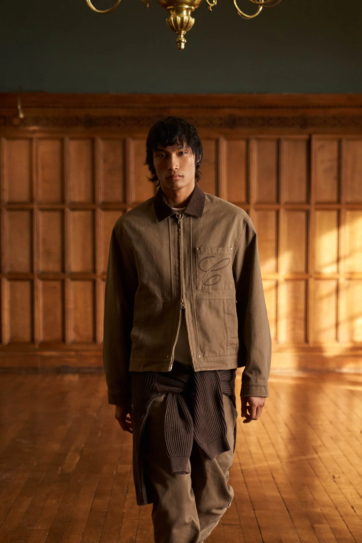 TWILL CONTRAST COLLAR JACKET - WASHED BROWN