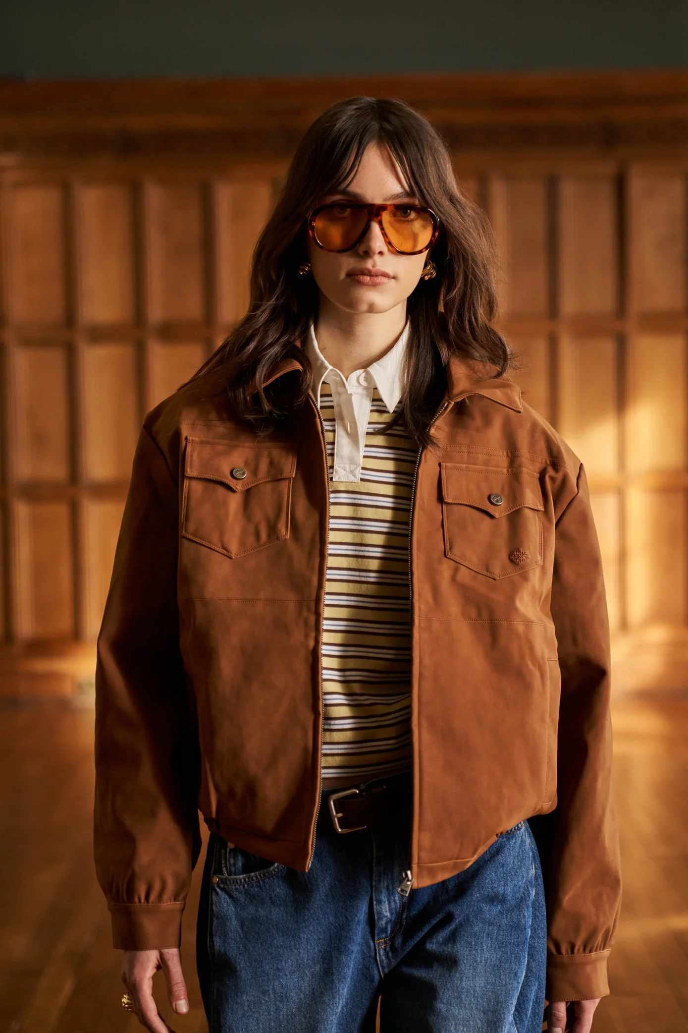 OVERSIZED FAUX SUEDE WESTERN JACKET - TAN