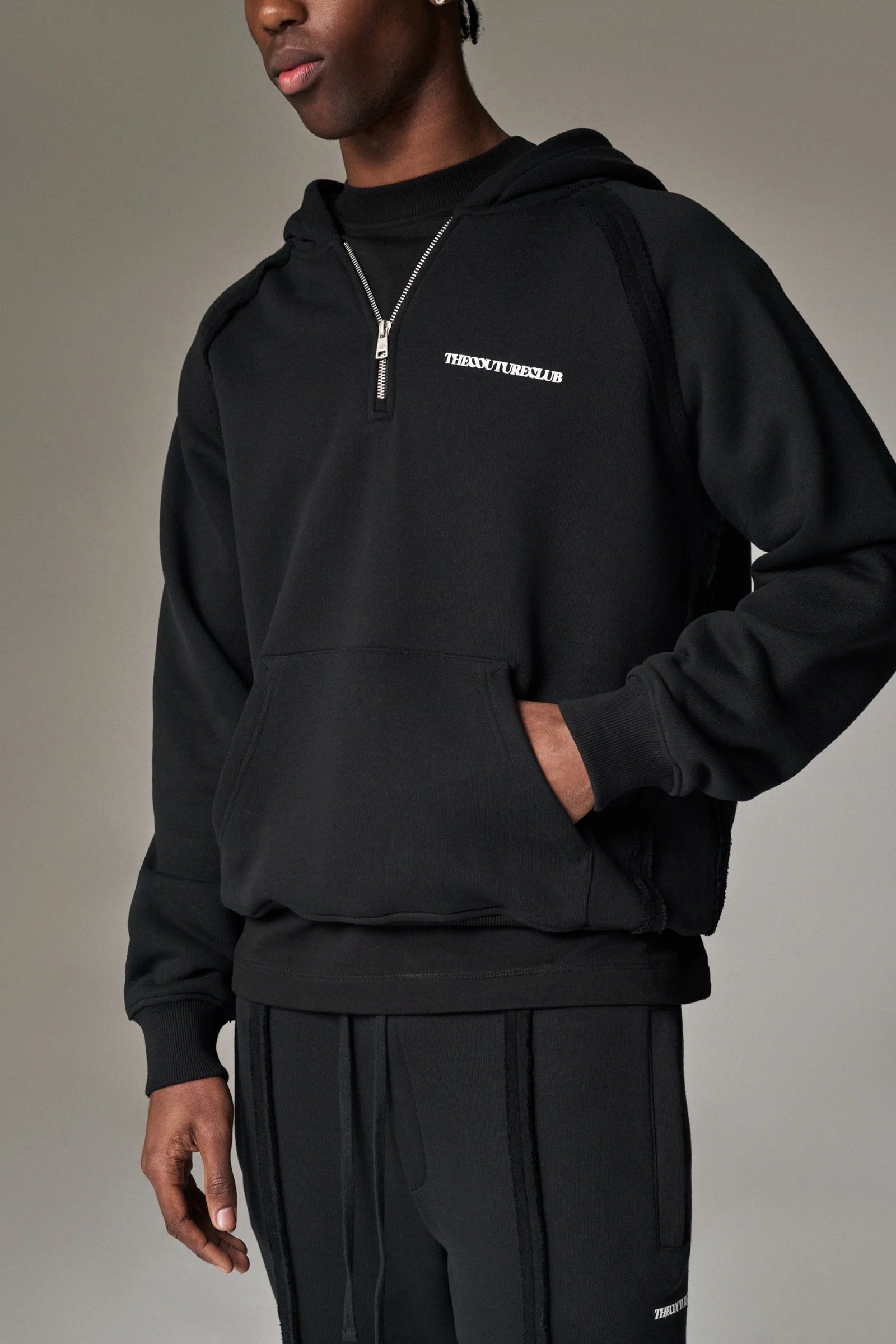 COPYRIGHT QUARTER ZIP HOODIE  - BLACK