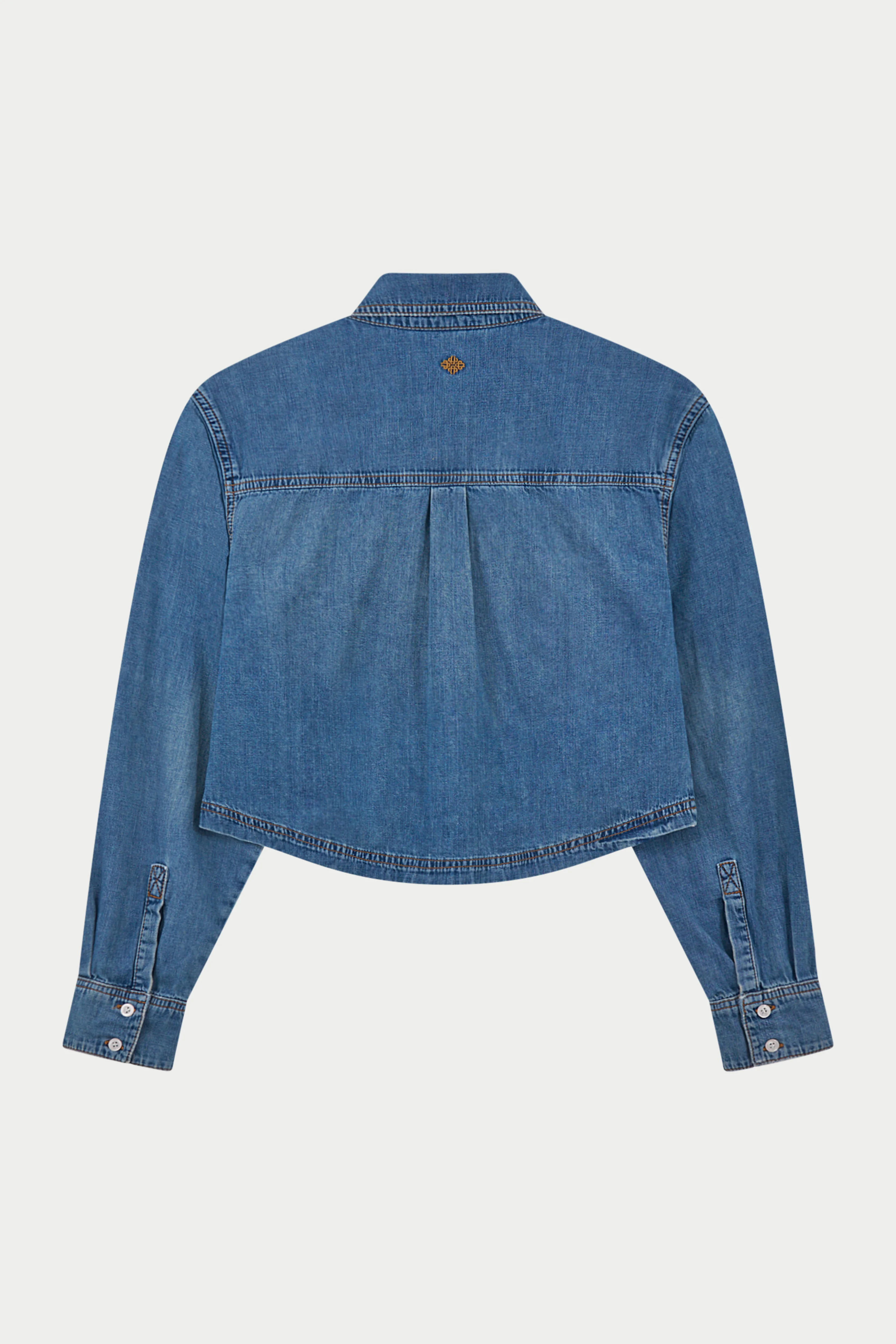 RELAXED LONG SLEEVE DENIM SHIRT - MID BLUE WASH