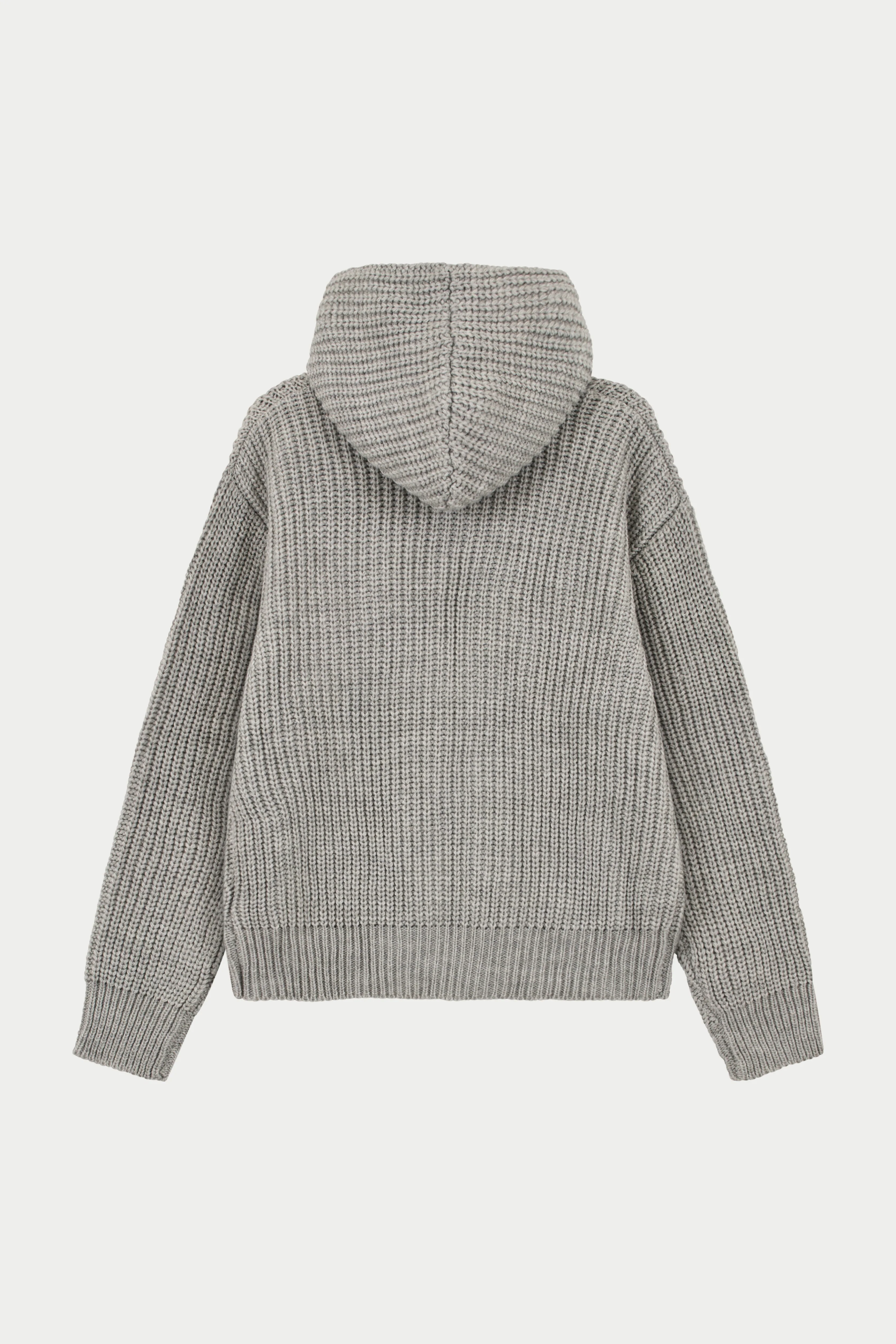 JUMBO RIB KNITTED ZIP THROUGH HOODIE - GREY MARL