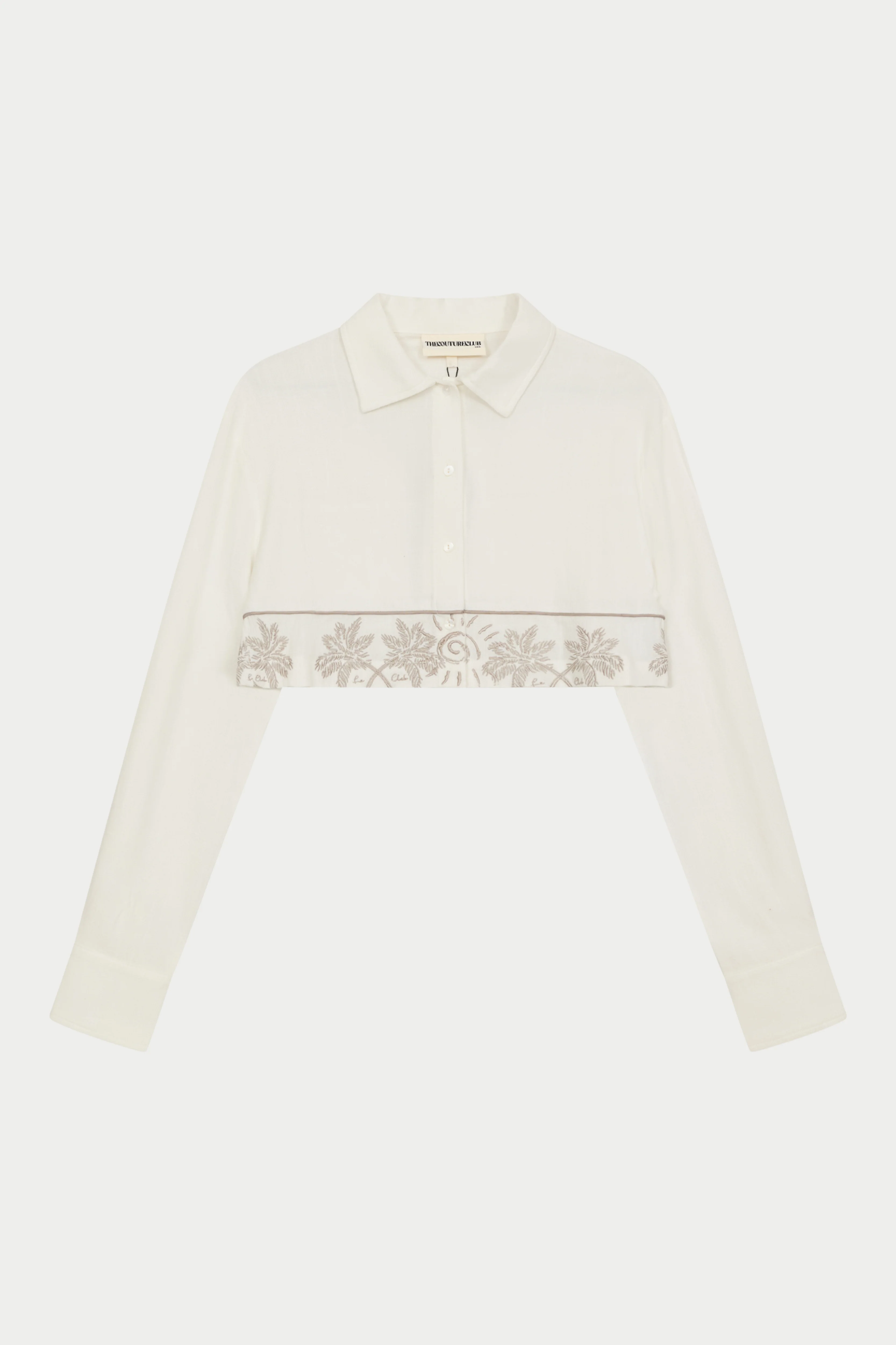PALM EMBROIDERED CROPPED SHIRT - OFF WHITE
