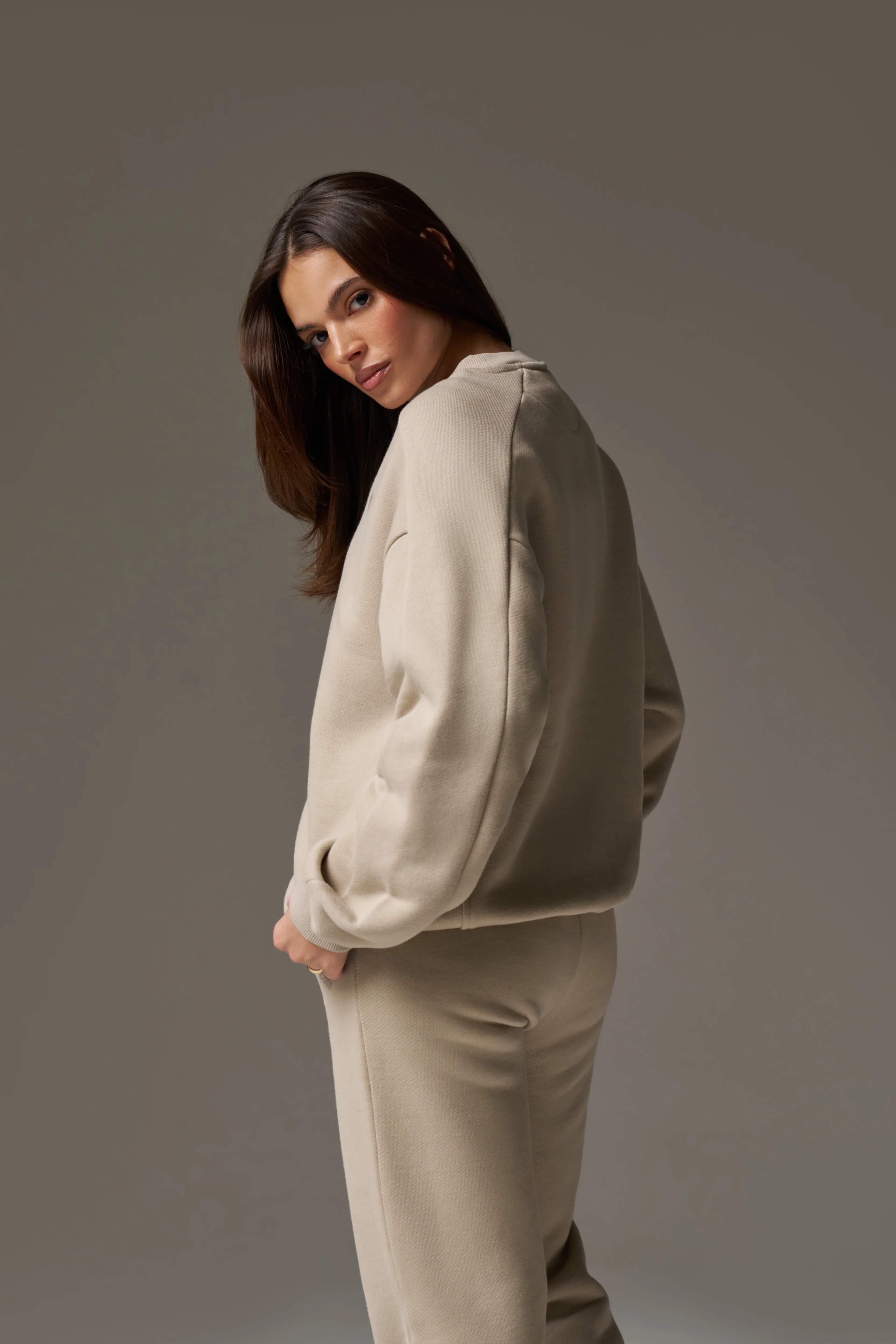 LAUNDERED CLASSICS SEAM DETAIL SWEATSHIRT - BEIGE