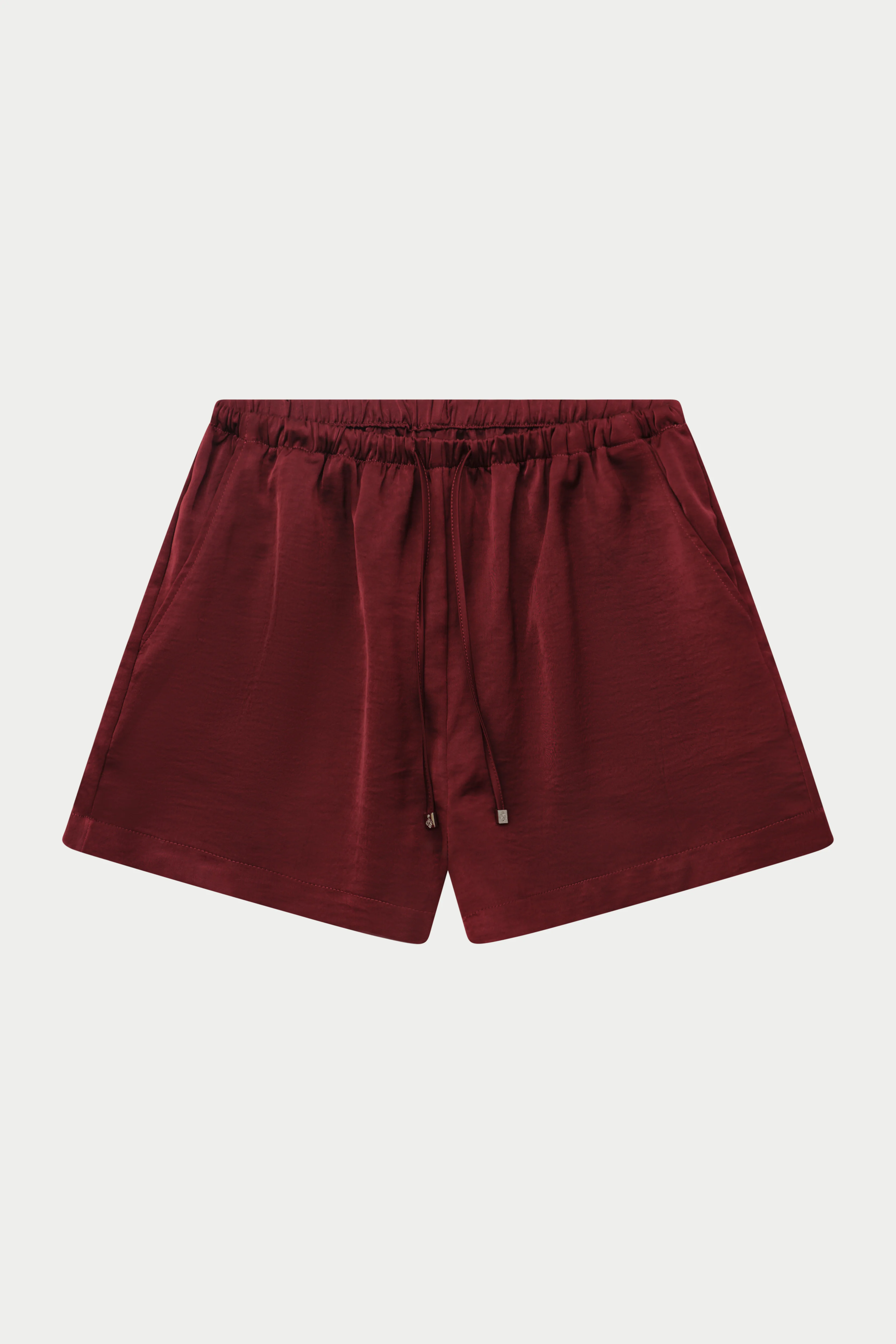 SATIN EMBLEM SHORTS - BURGUNDY