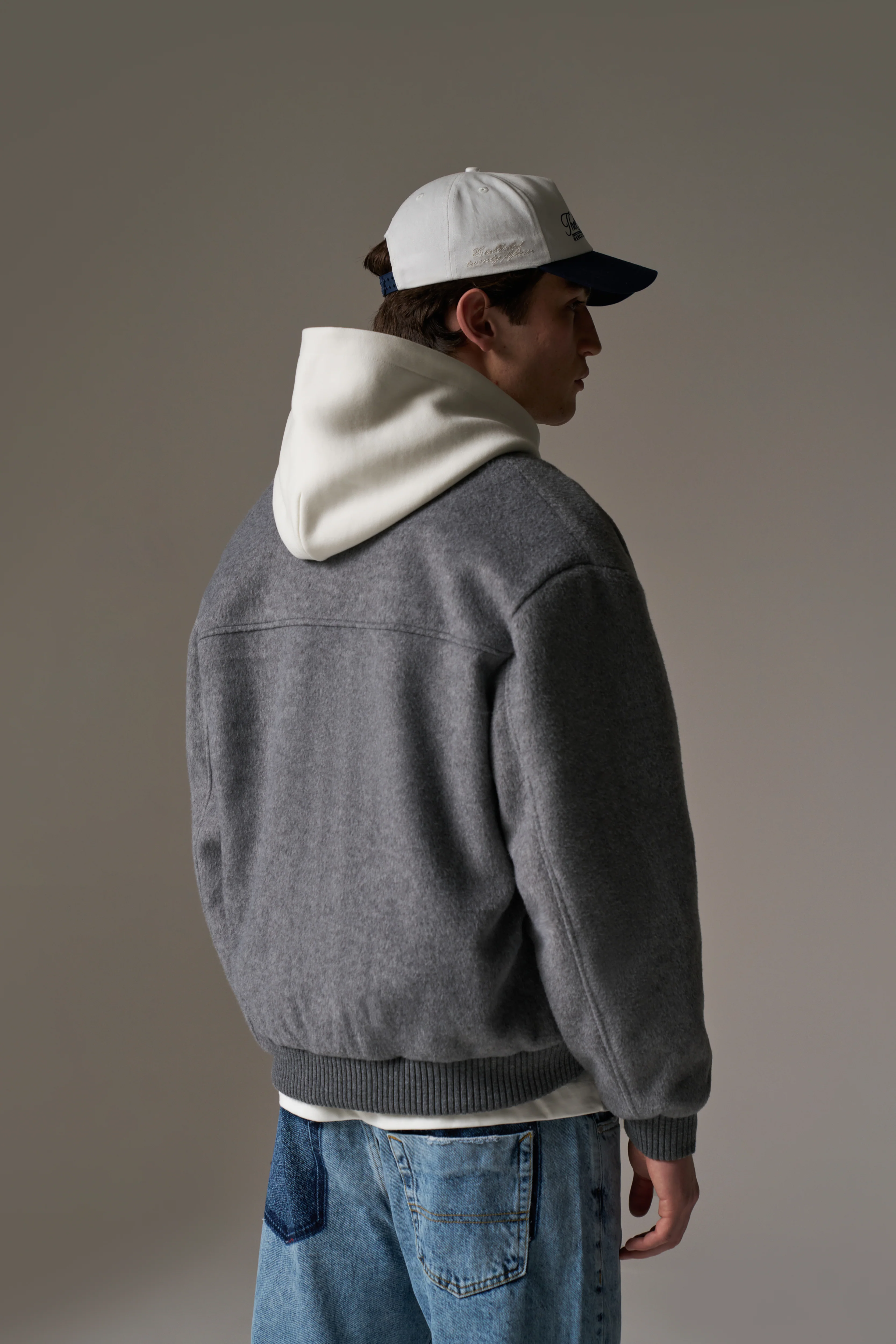 WOOL BLEND BOMBER JACKET - GREY MARL
