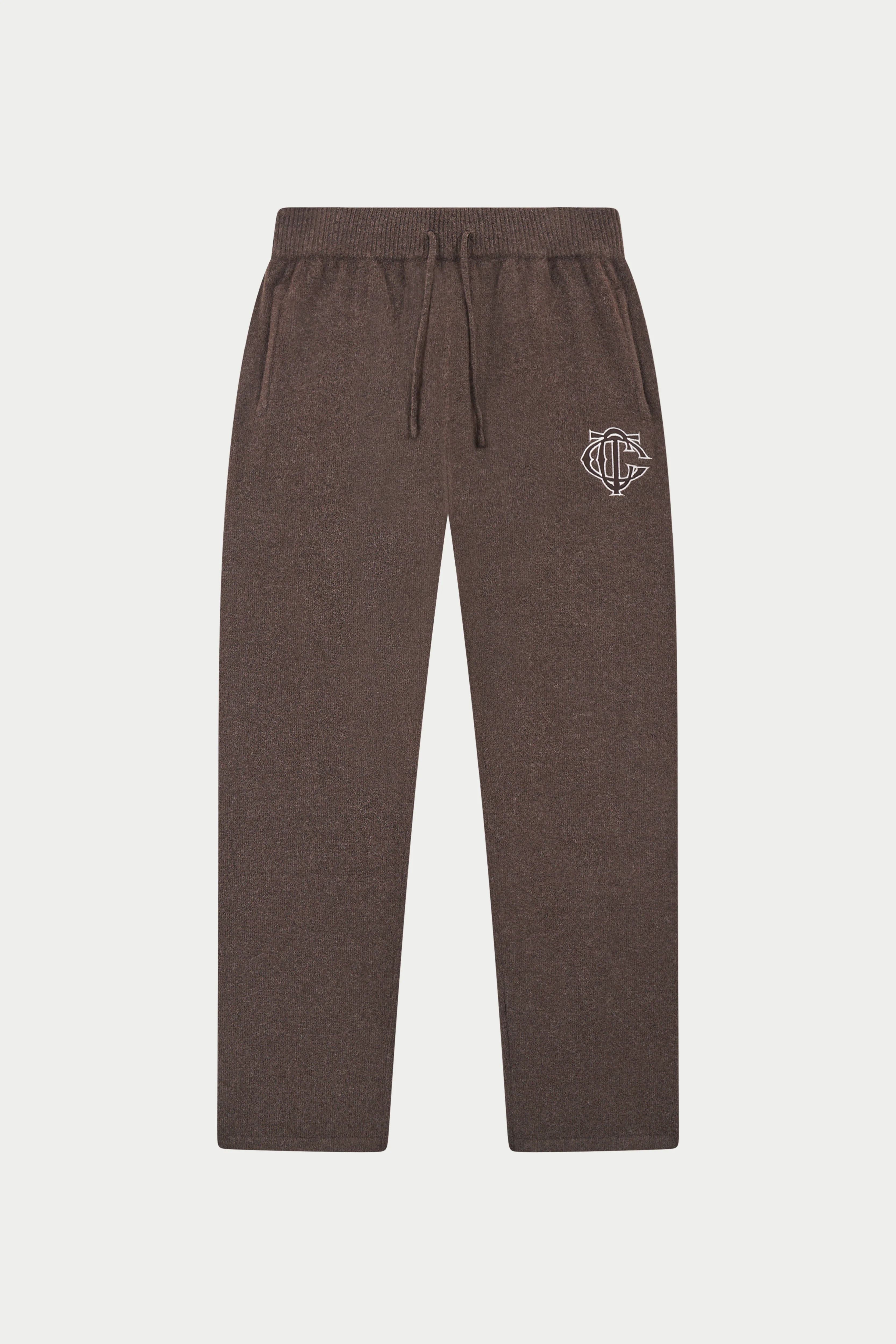 MONOGRAM EMBLEM KNITTED JOGGERS - BROWN