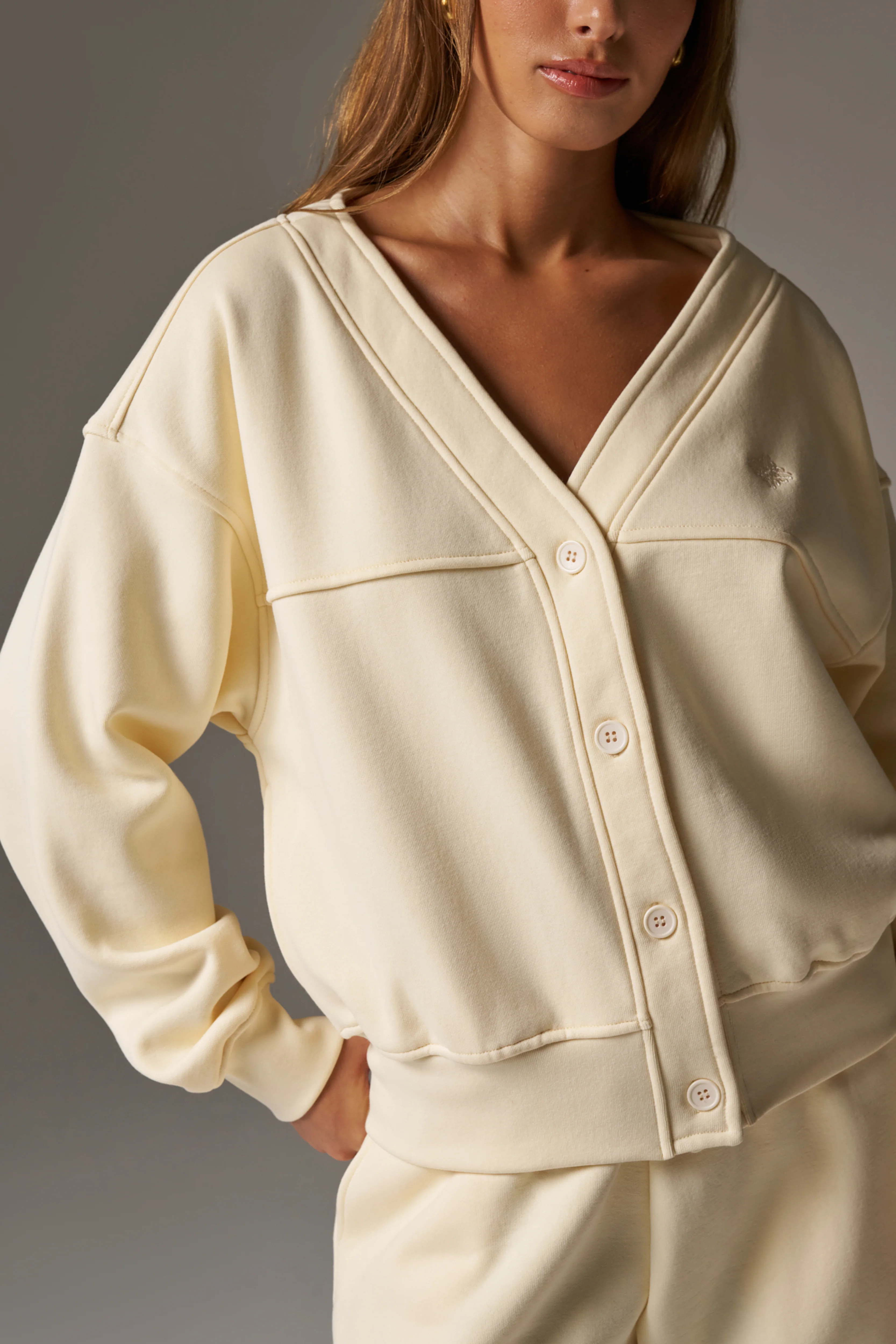 OVERSIZED JERSEY CARDIGAN - BUTTERMILK