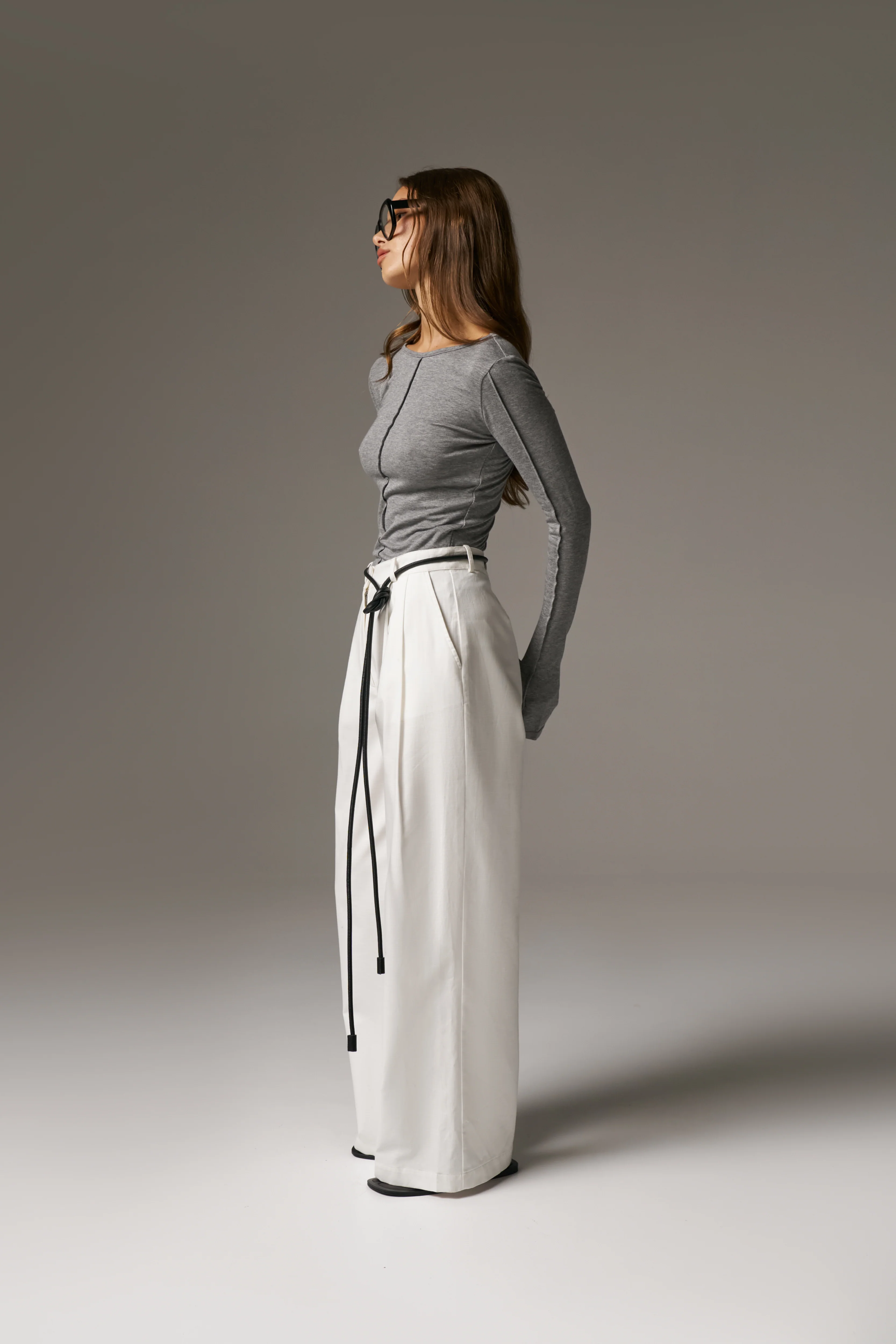 LONG SLEEVE SLUB TOP - GREY