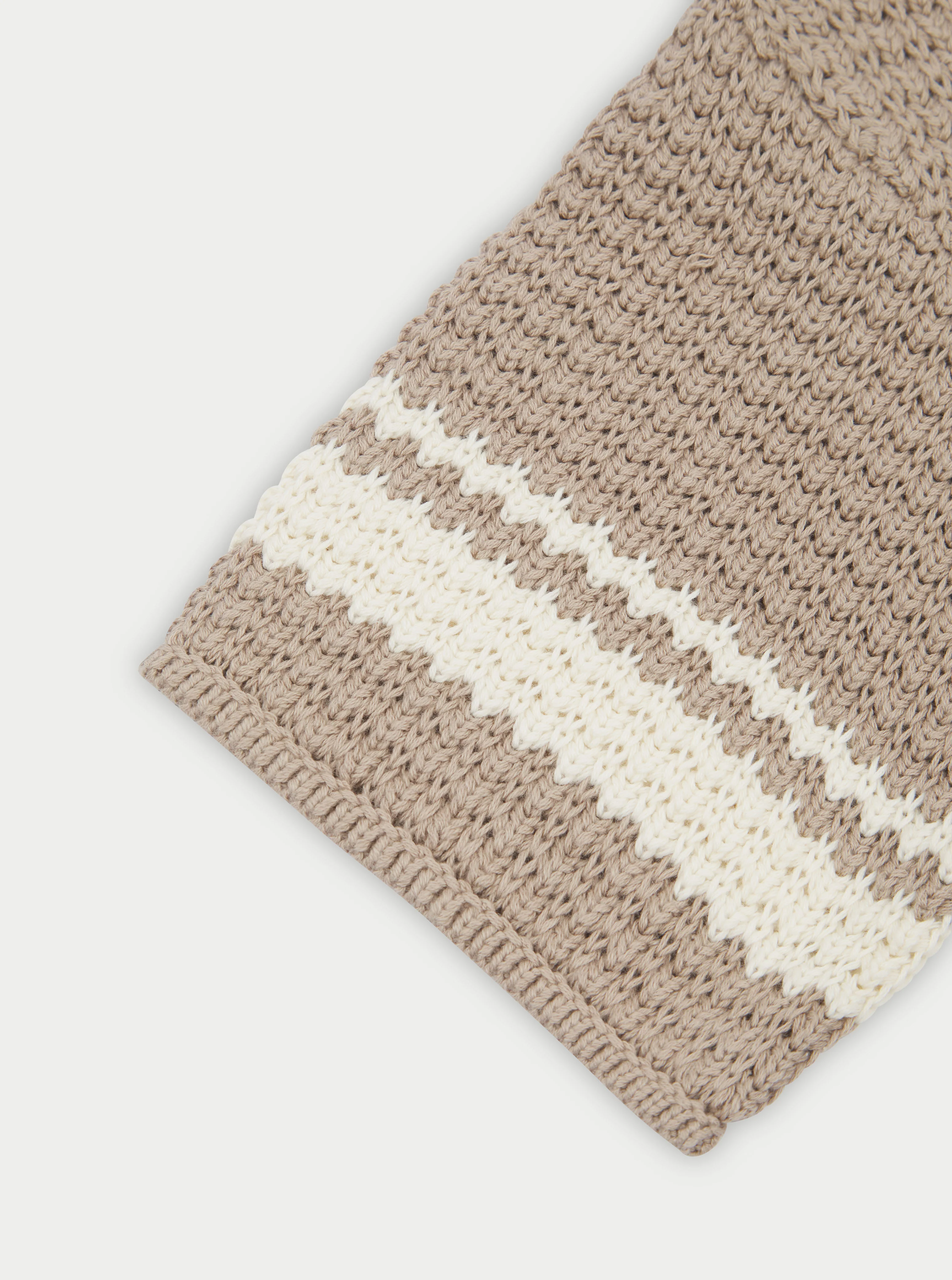 KIDS CROCHET KNITTED CONTRAST STRIPE T-SHIRT - BROWN