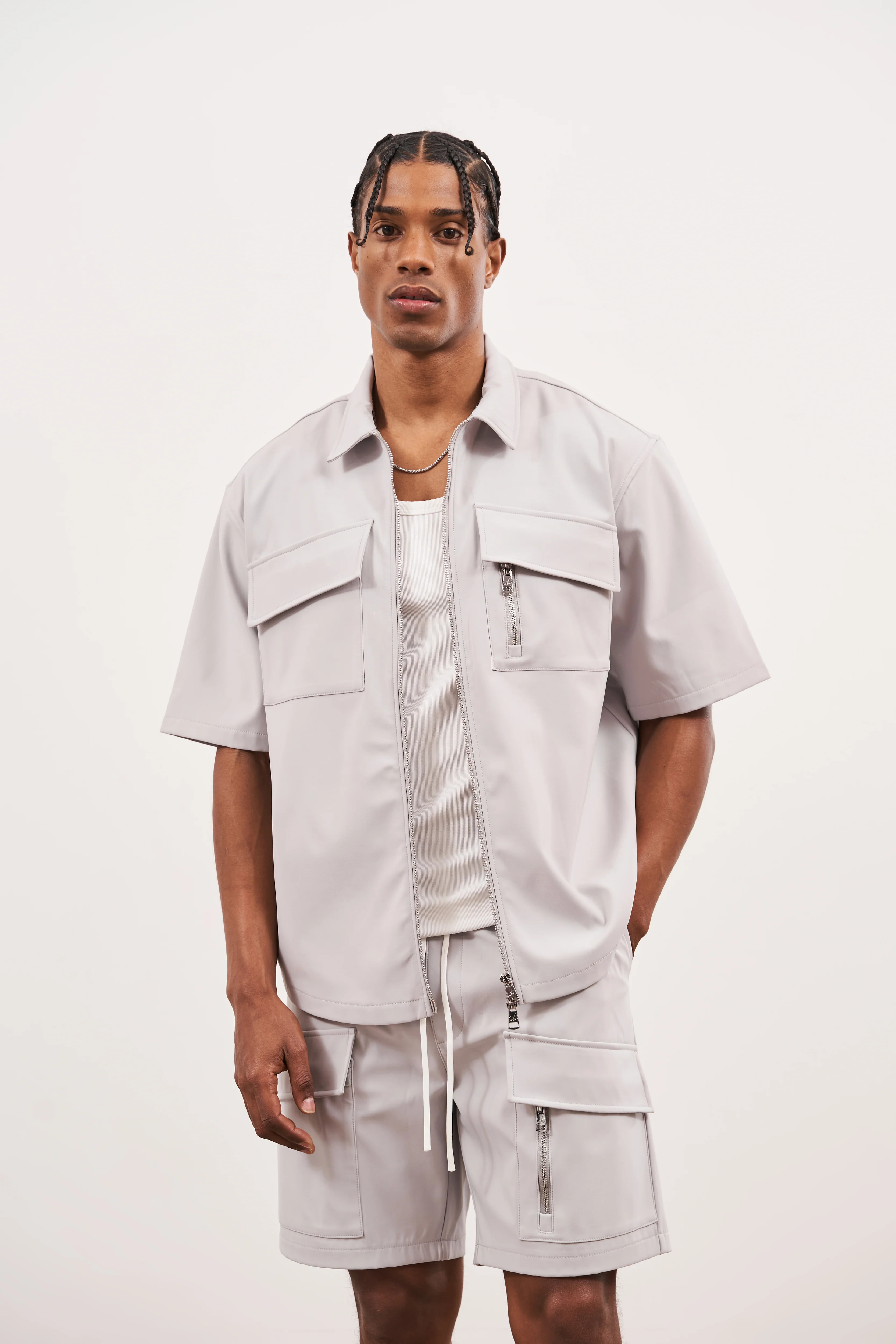 TECHNICAL HEAVYWEIGHT ZIP OVERSHIRT - GREY