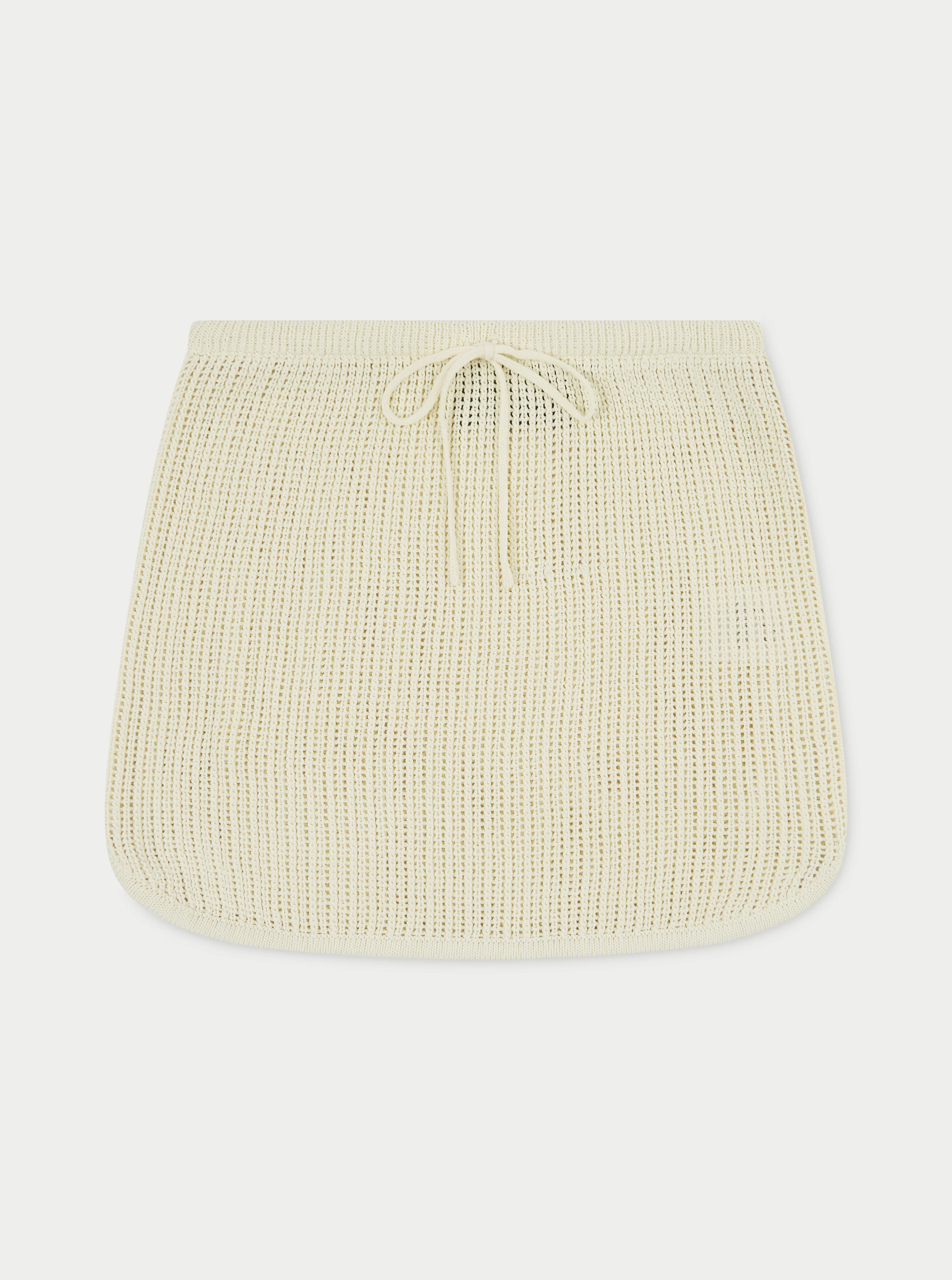 KNITTED TIE WAIST MICRO SKIRT - OFF WHITE