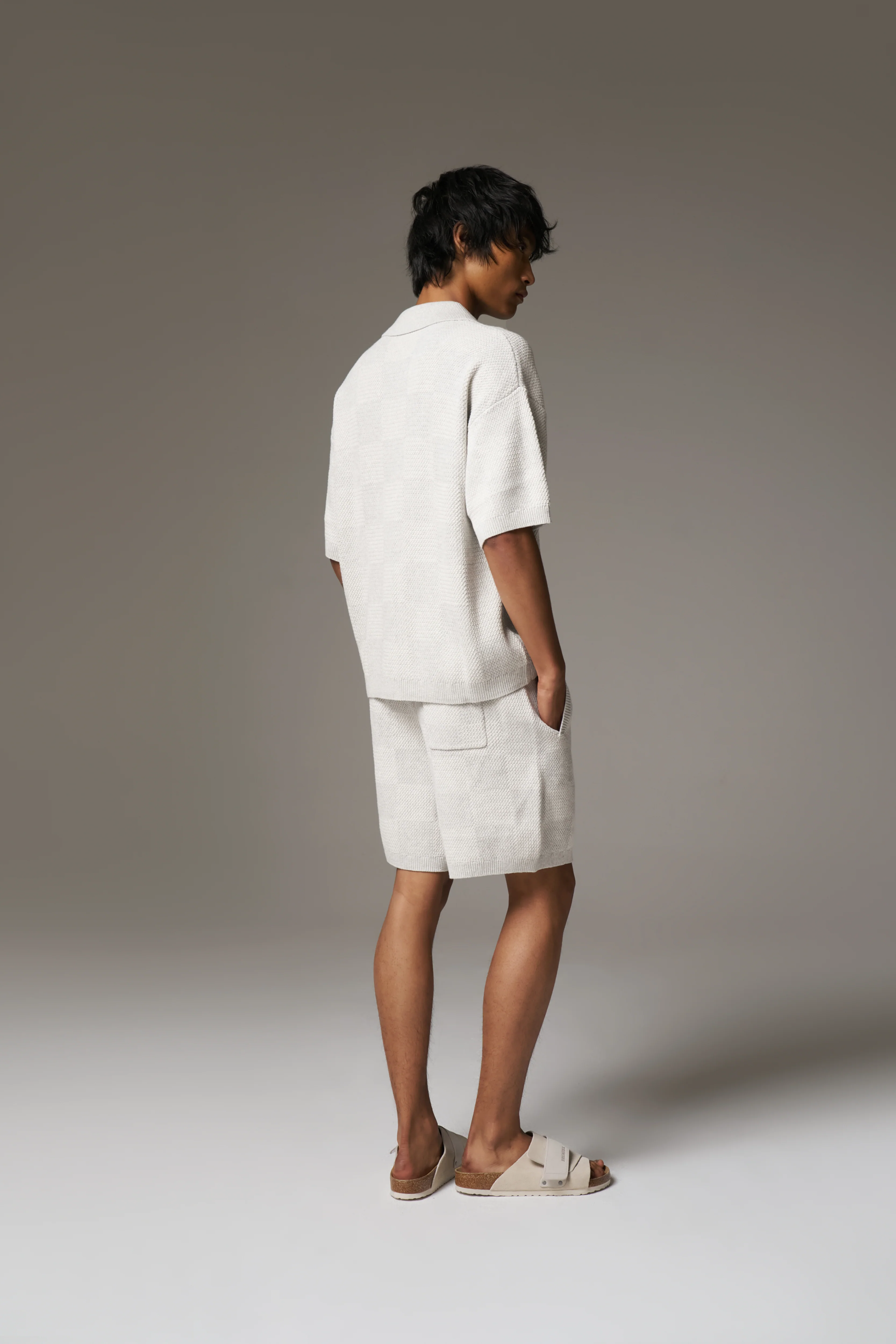 KNITTED CHECKERBOARD SHIRT - GREY