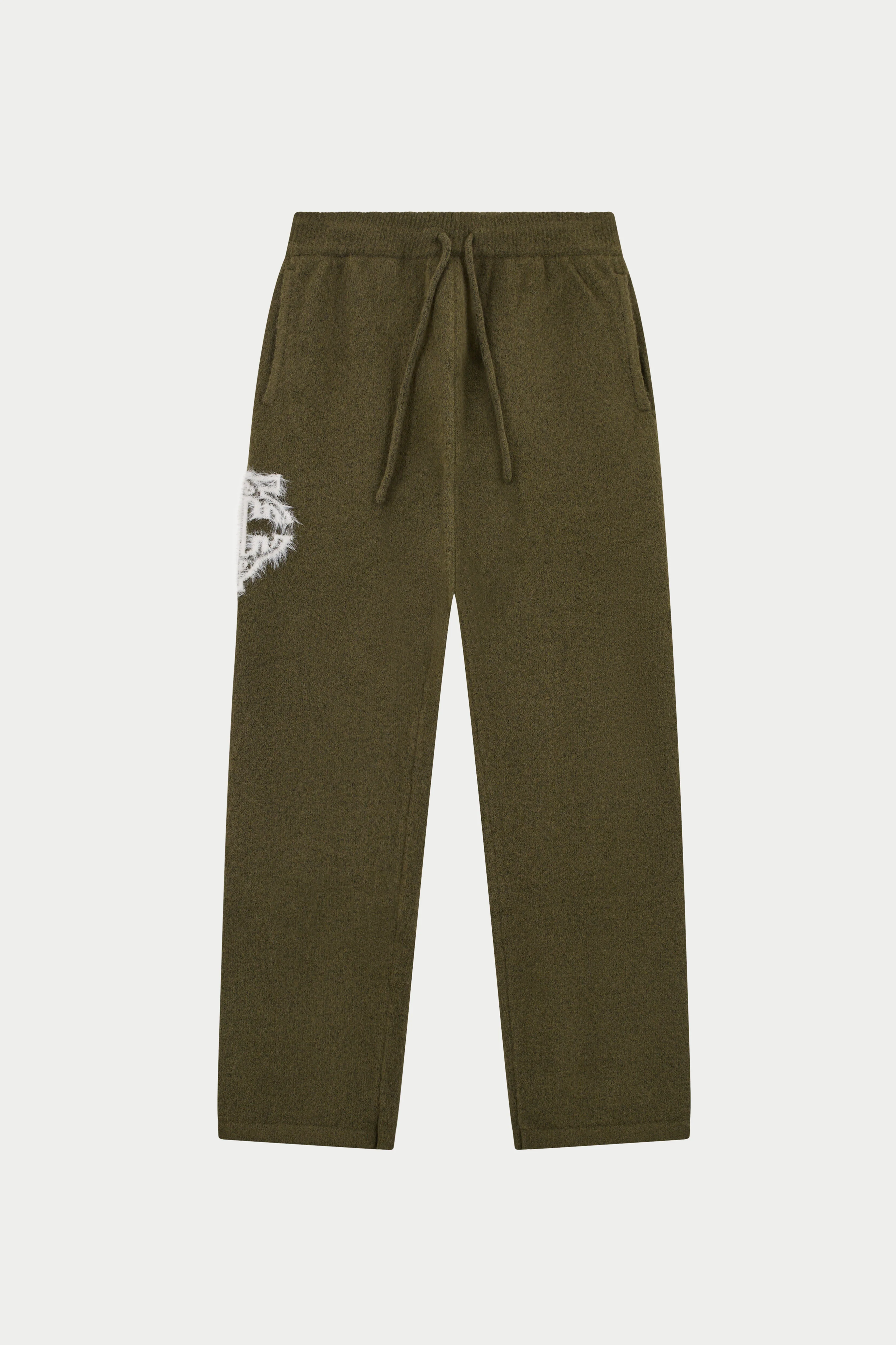 MONGRAM EMBLEM FLUFFY KNIT JOGGERS - KHAKI