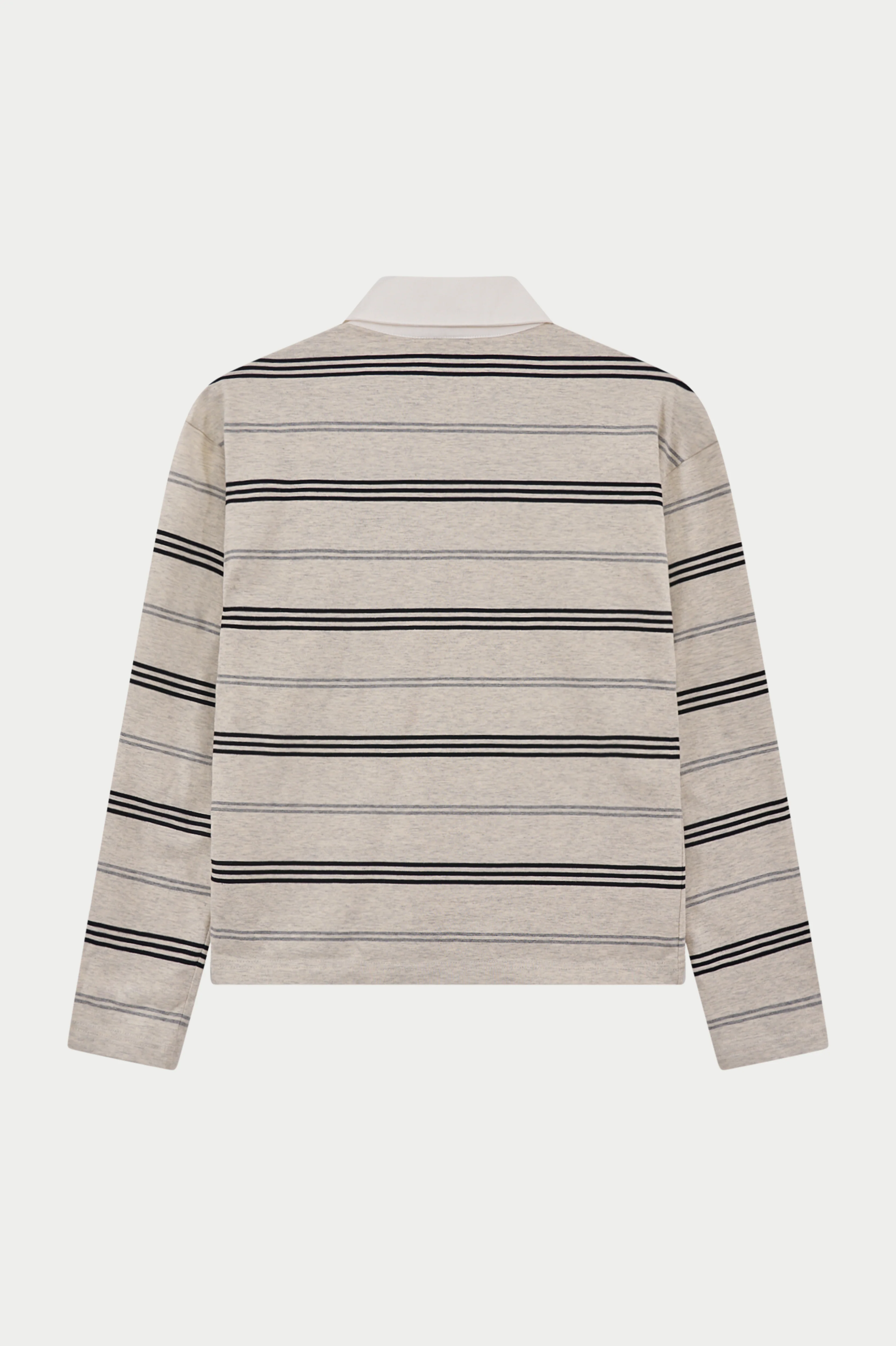 STRIPED LONG SLEEVE POLO TEE - GREY MARL