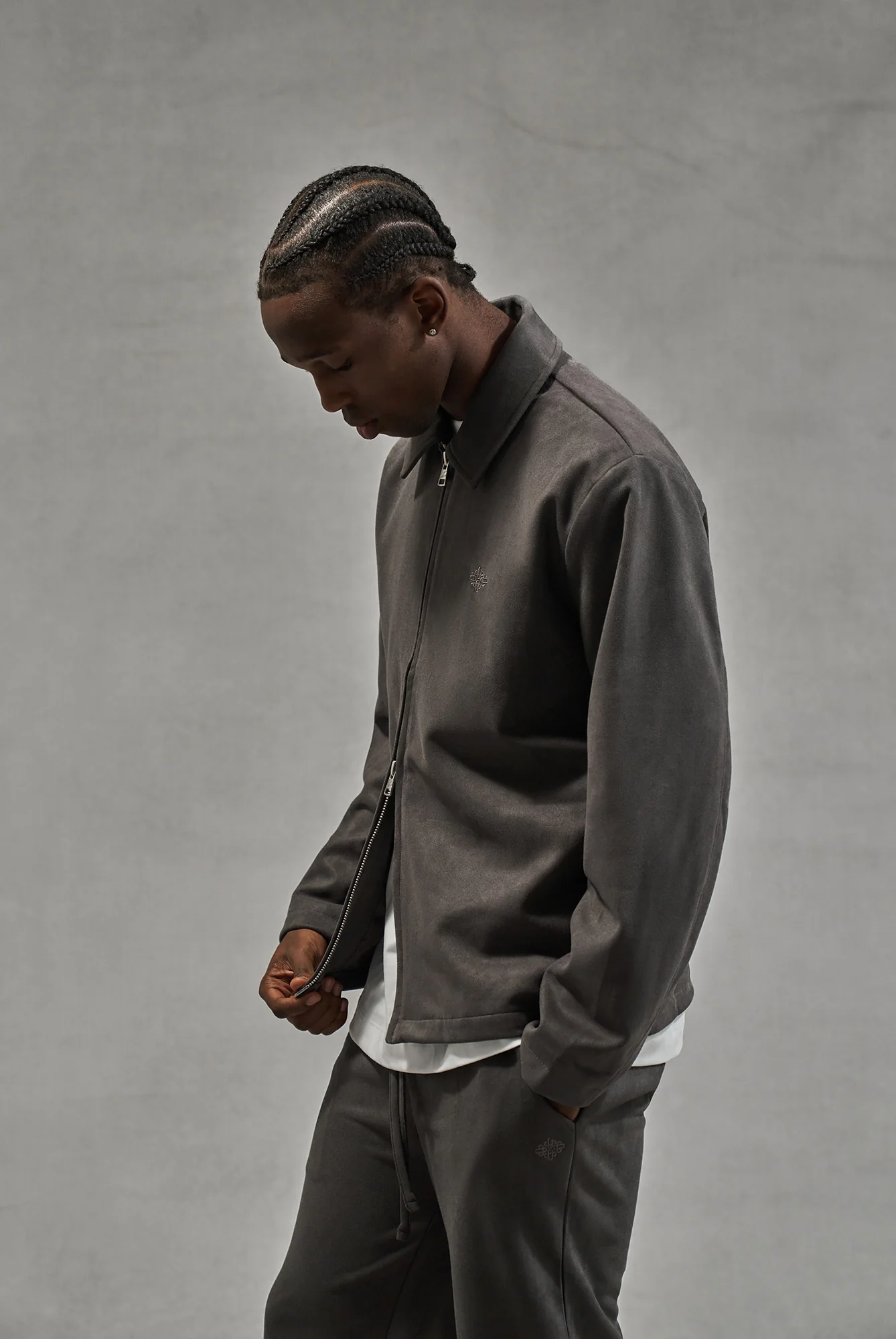 FAUX SUEDE WORKER JACKET - CHARCOAL