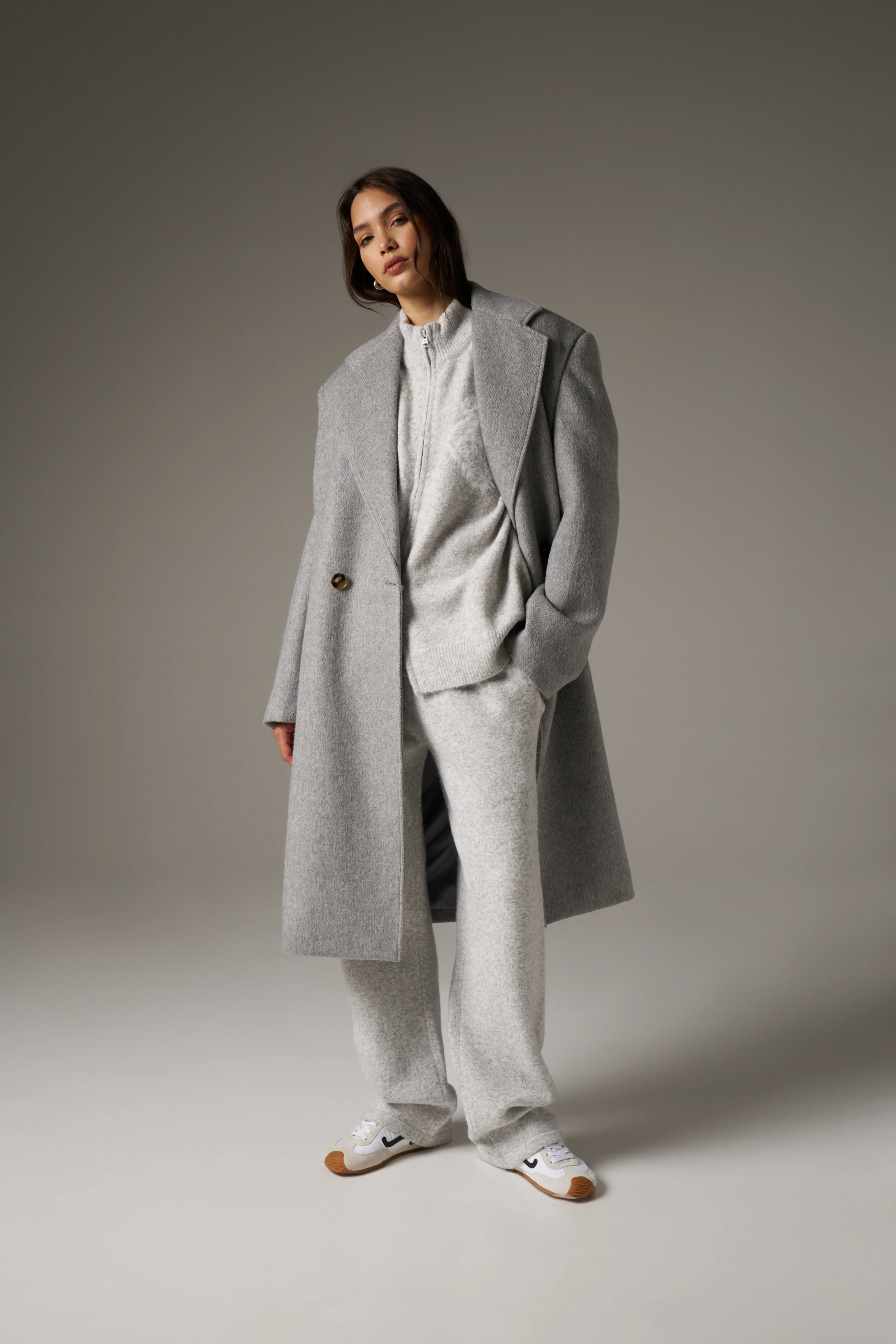 MONOGRAM EMBLEM FLUFFY KNIT ZIP THROUGH - GREY MARL