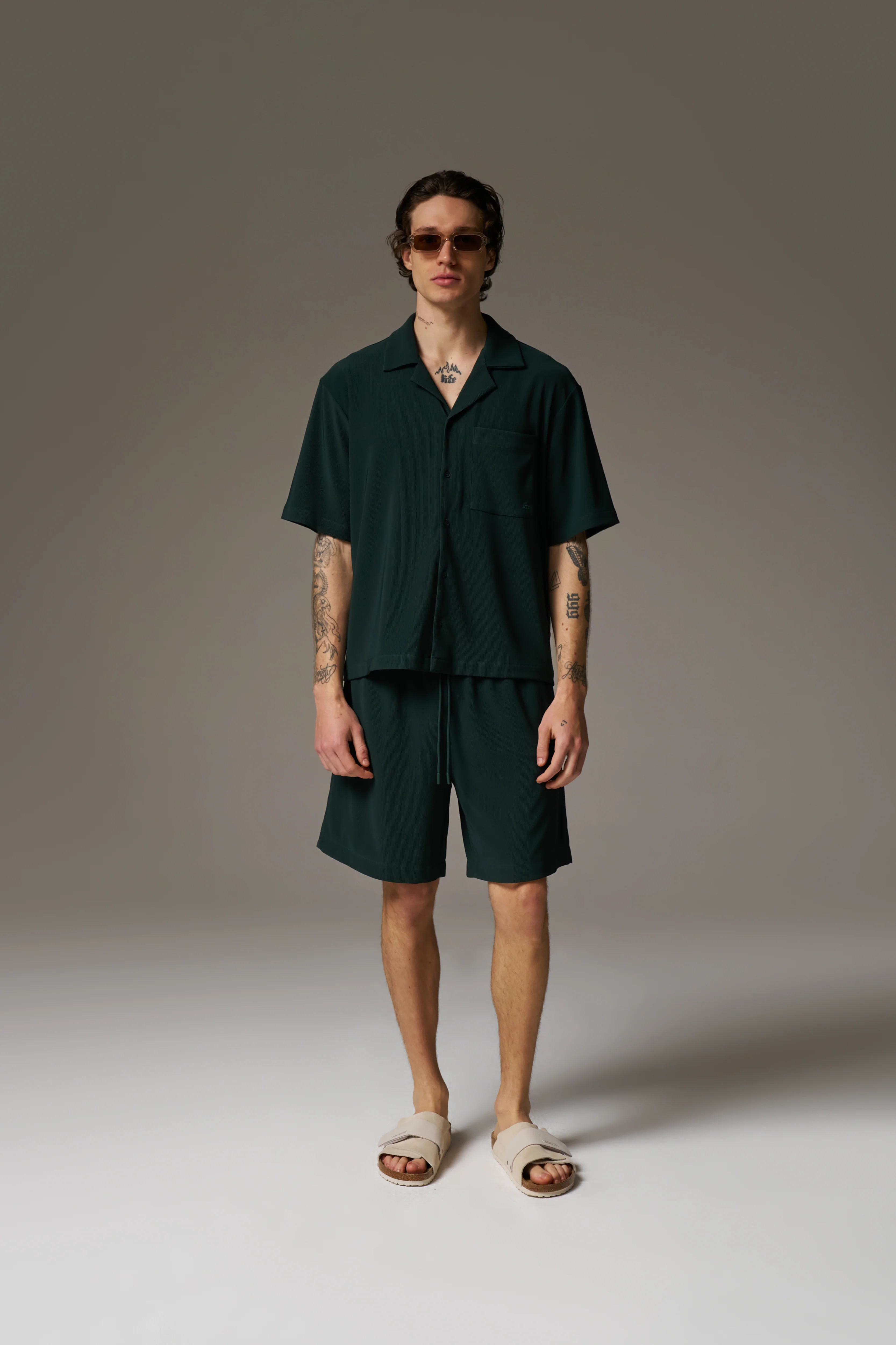 RIB BUTTON THROUGH SHIRT - GREEN