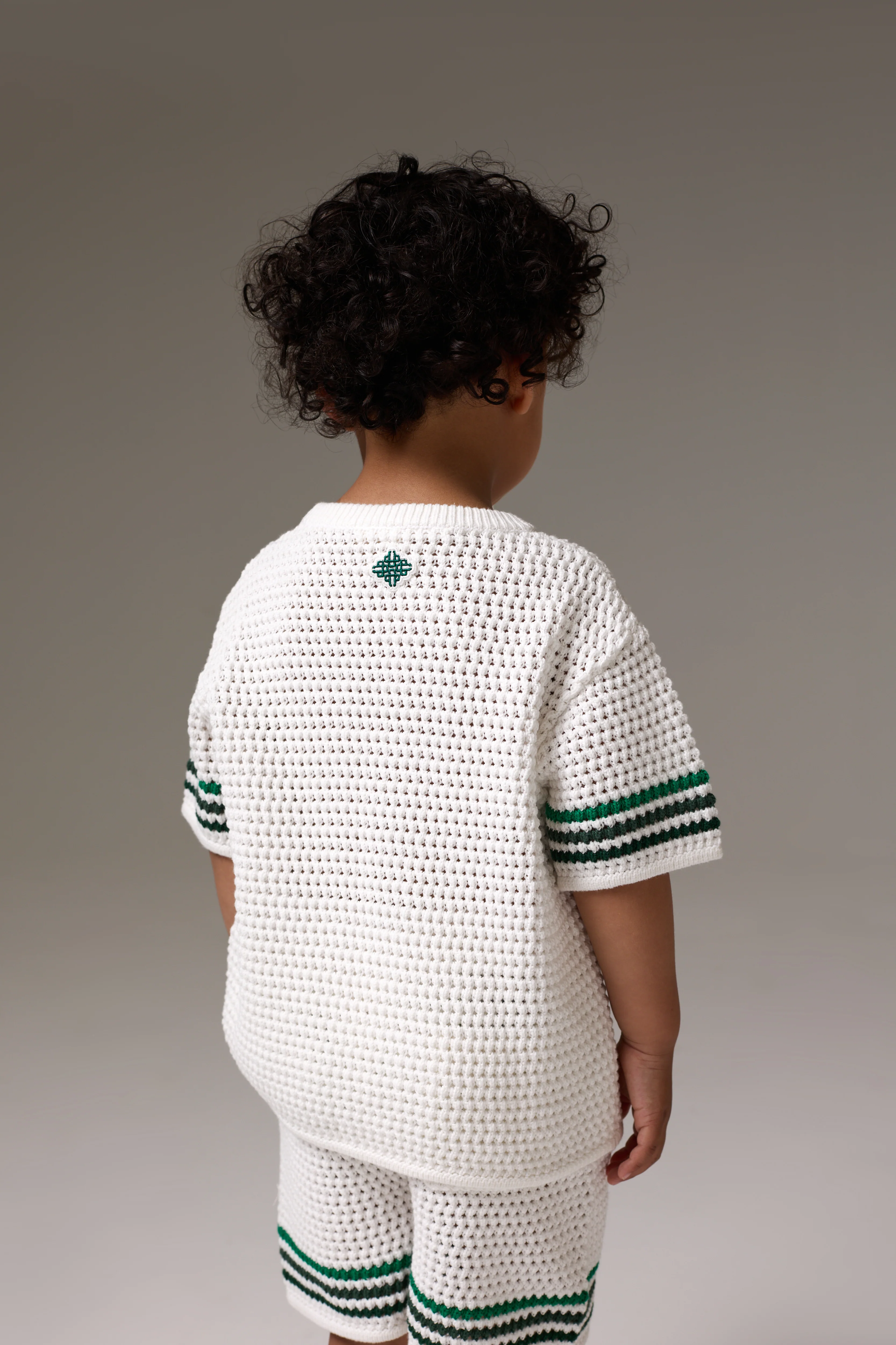 KIDS STRIPE CROCHET KNIT T-SHIRT - WHITE