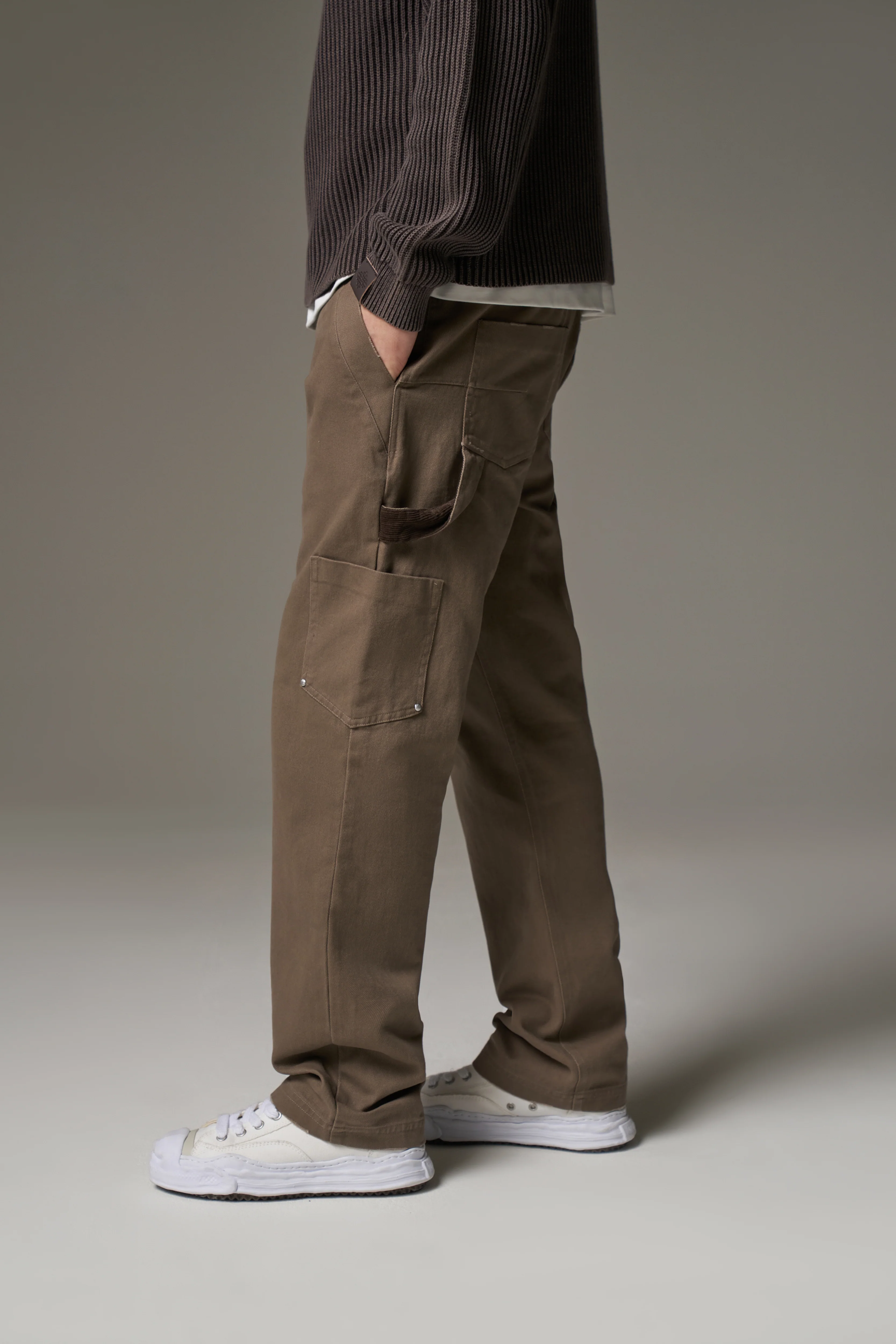TWILL DOUBLE PATCH TROUSER - WASHED BROWN