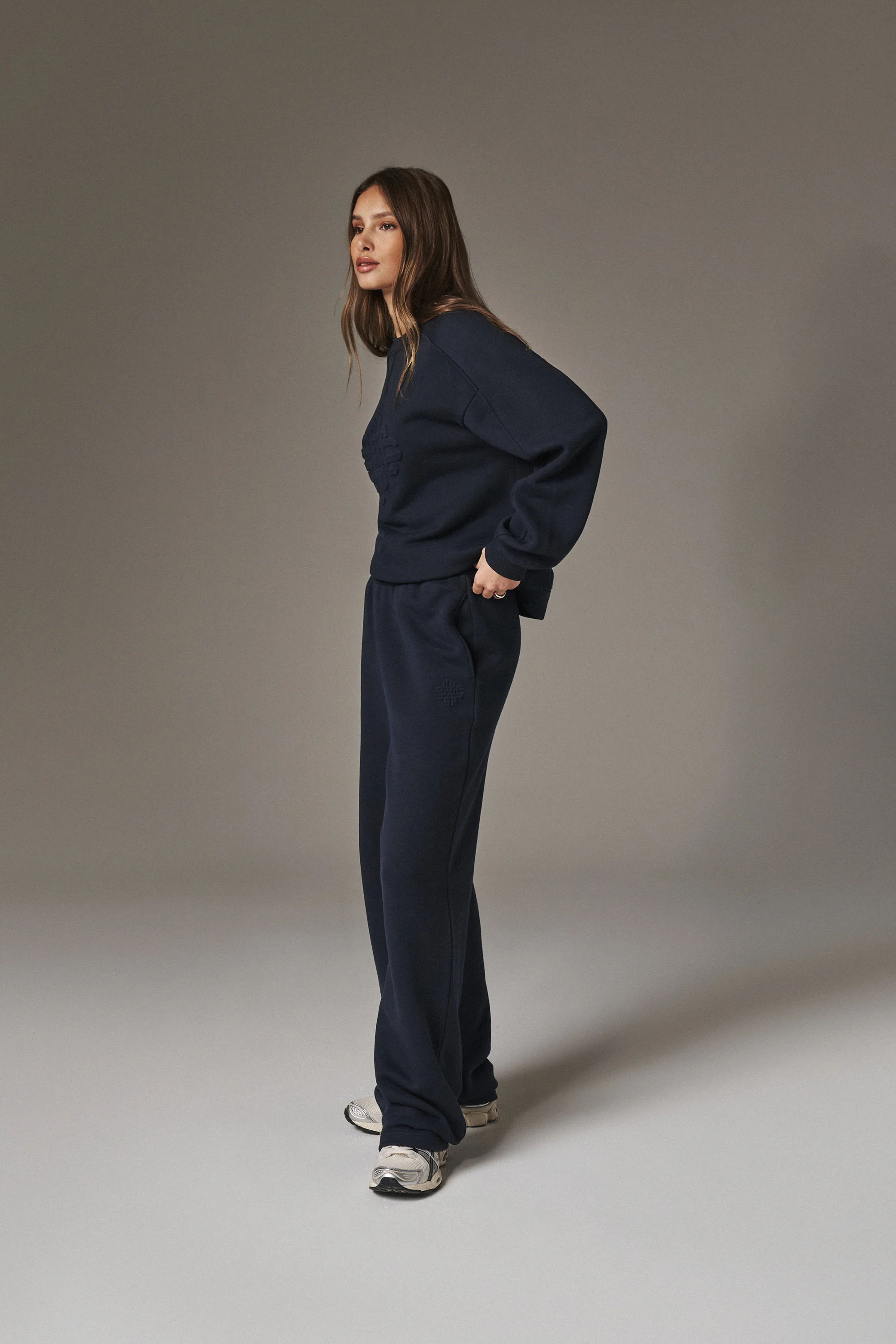 EMBOSSED STRAIGHT LEG JOGGERS - NAVY