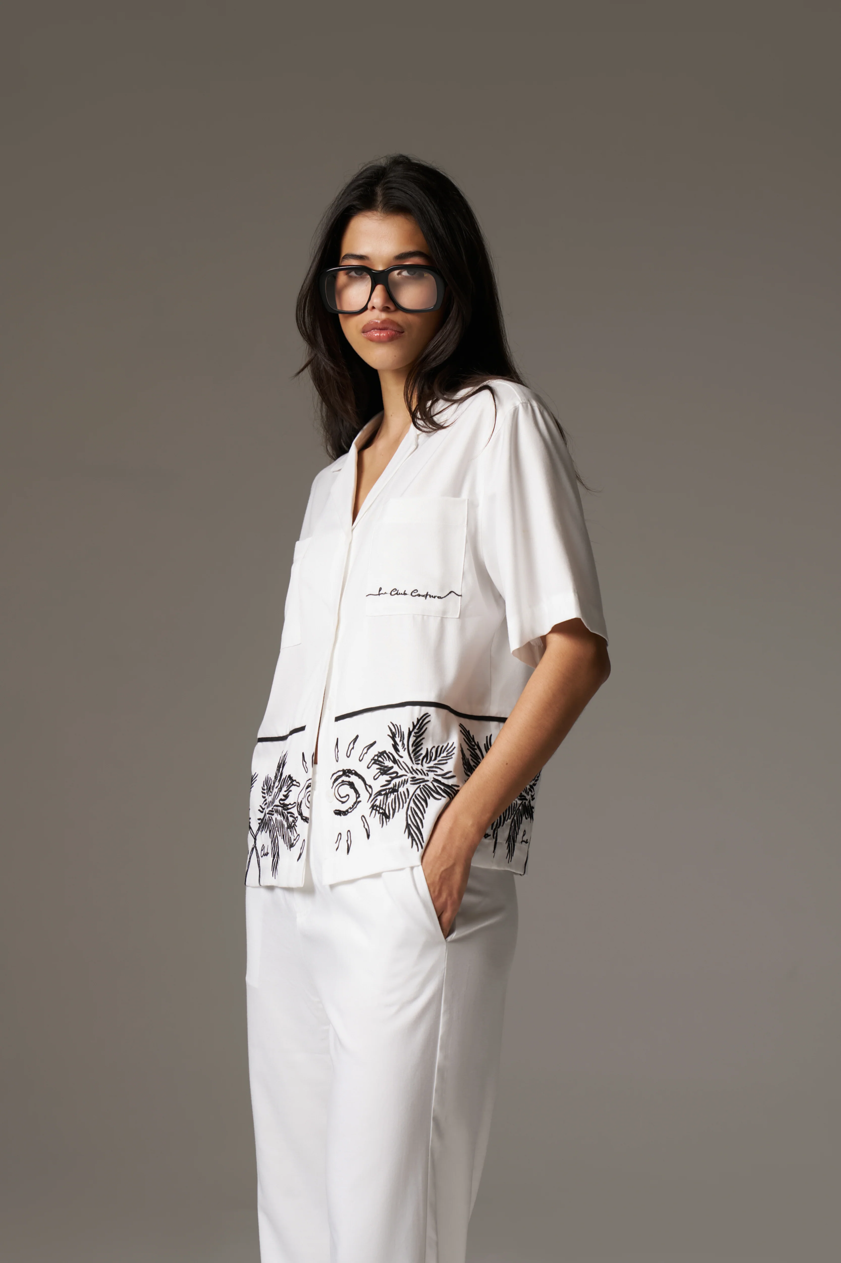 PALM EMBROIDERY SHIRT - WHITE