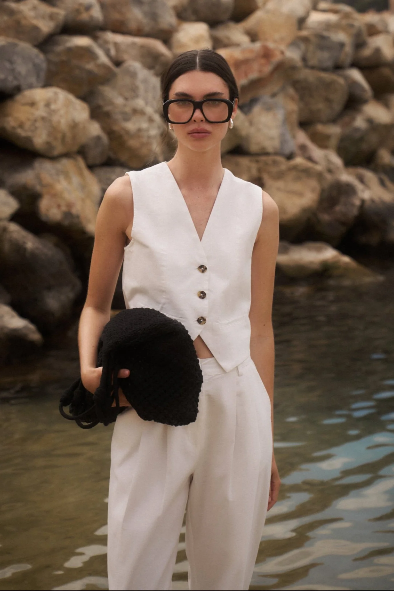 LINEN BLEND WAISTCOAT - WHITE