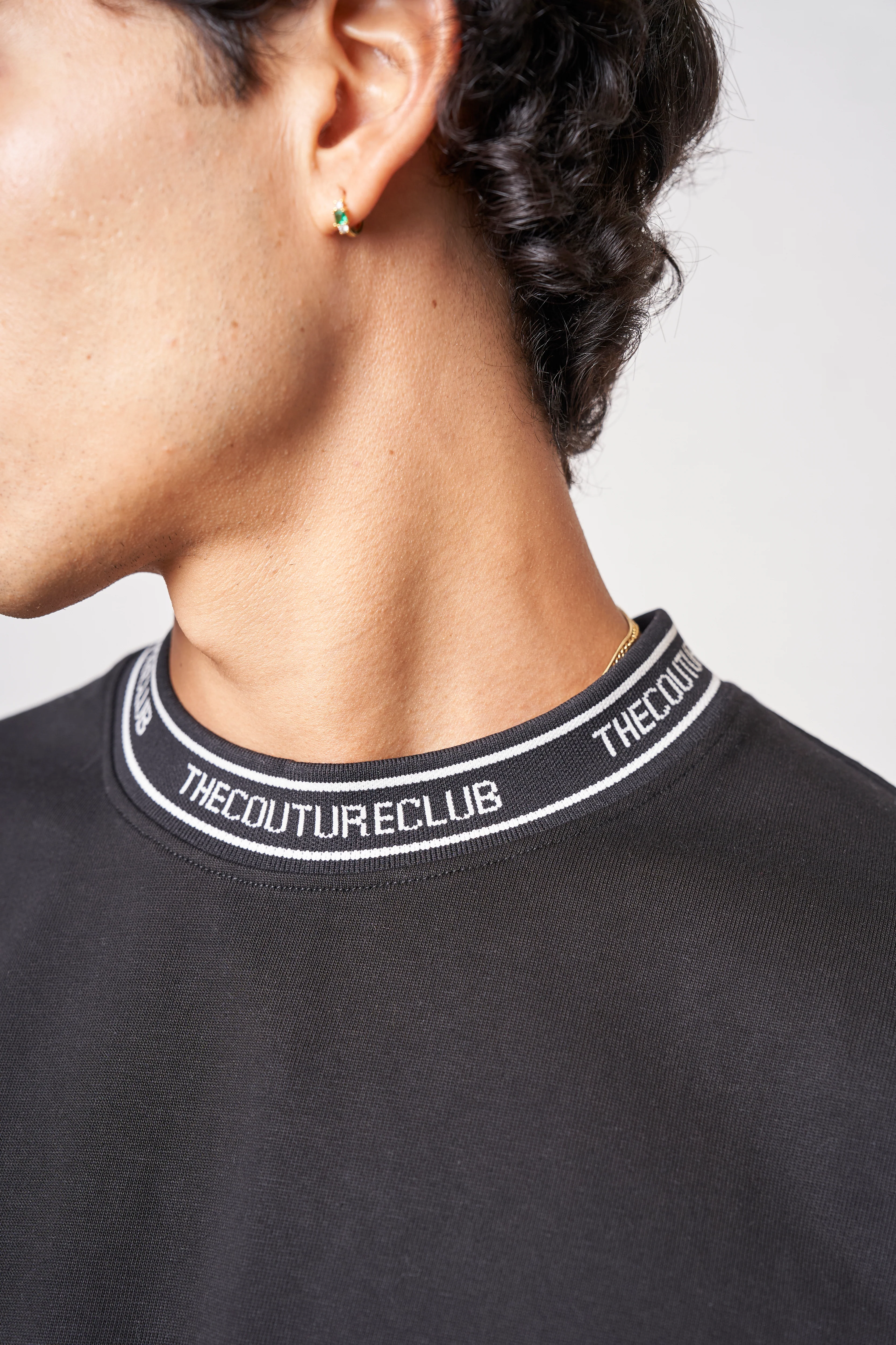 JACQUARD COLLAR T-SHIRT - BLACK