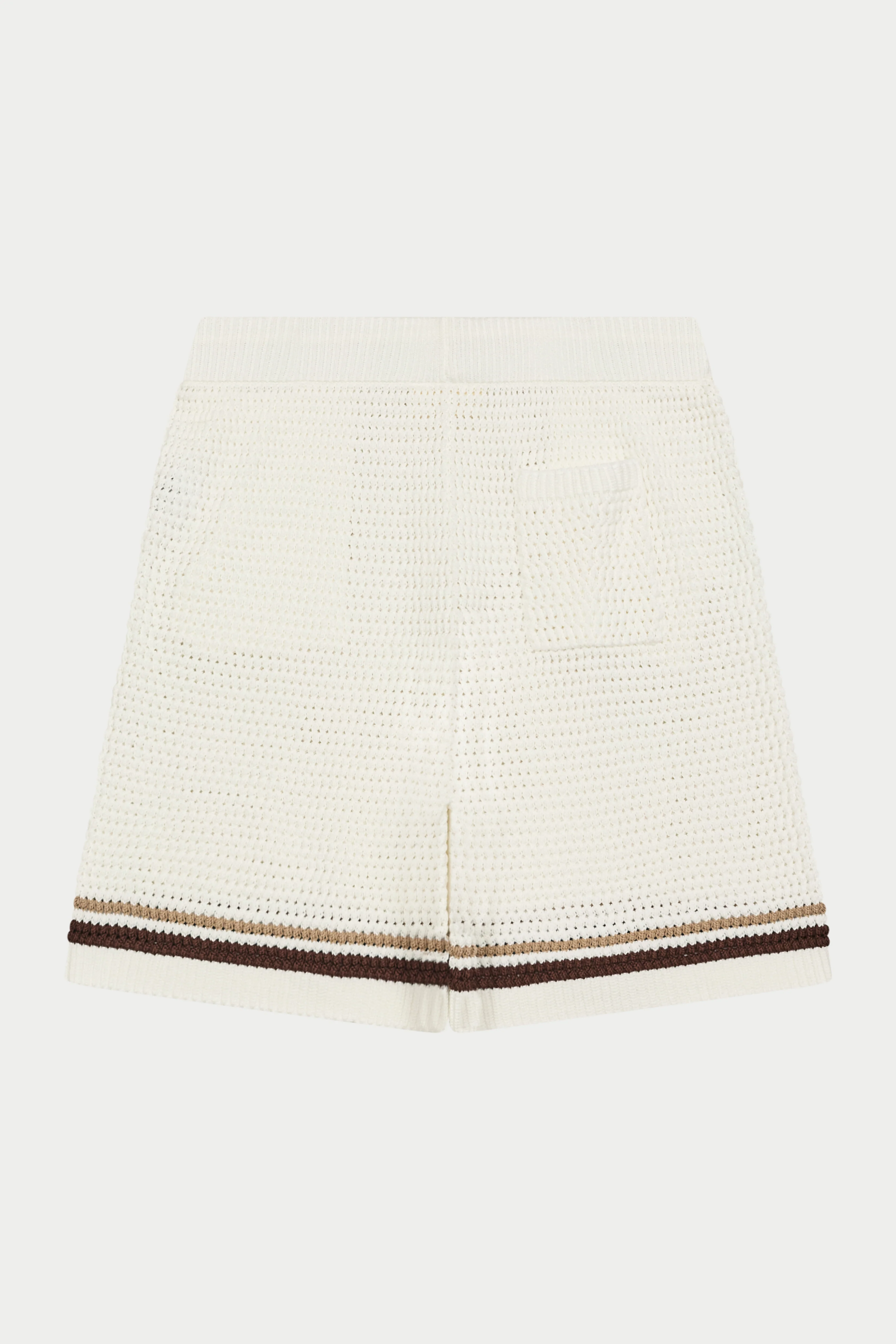 CROCHET KNITTED STRIPE SHORTS - WHITE/BROWN