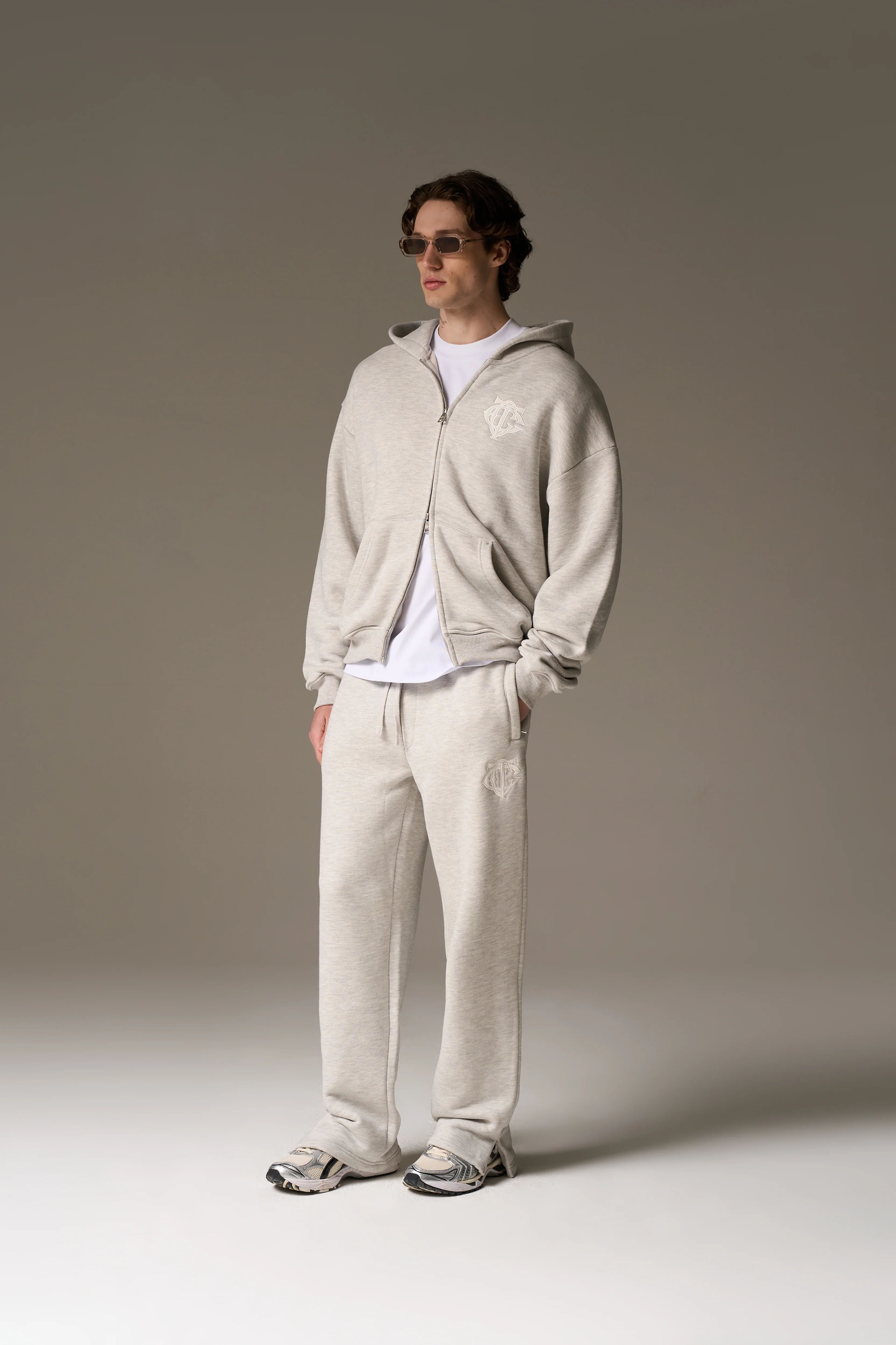 HEAVYWEIGHT MONOGRAM EMBLEM ZIP THROUGH - GREY MARL