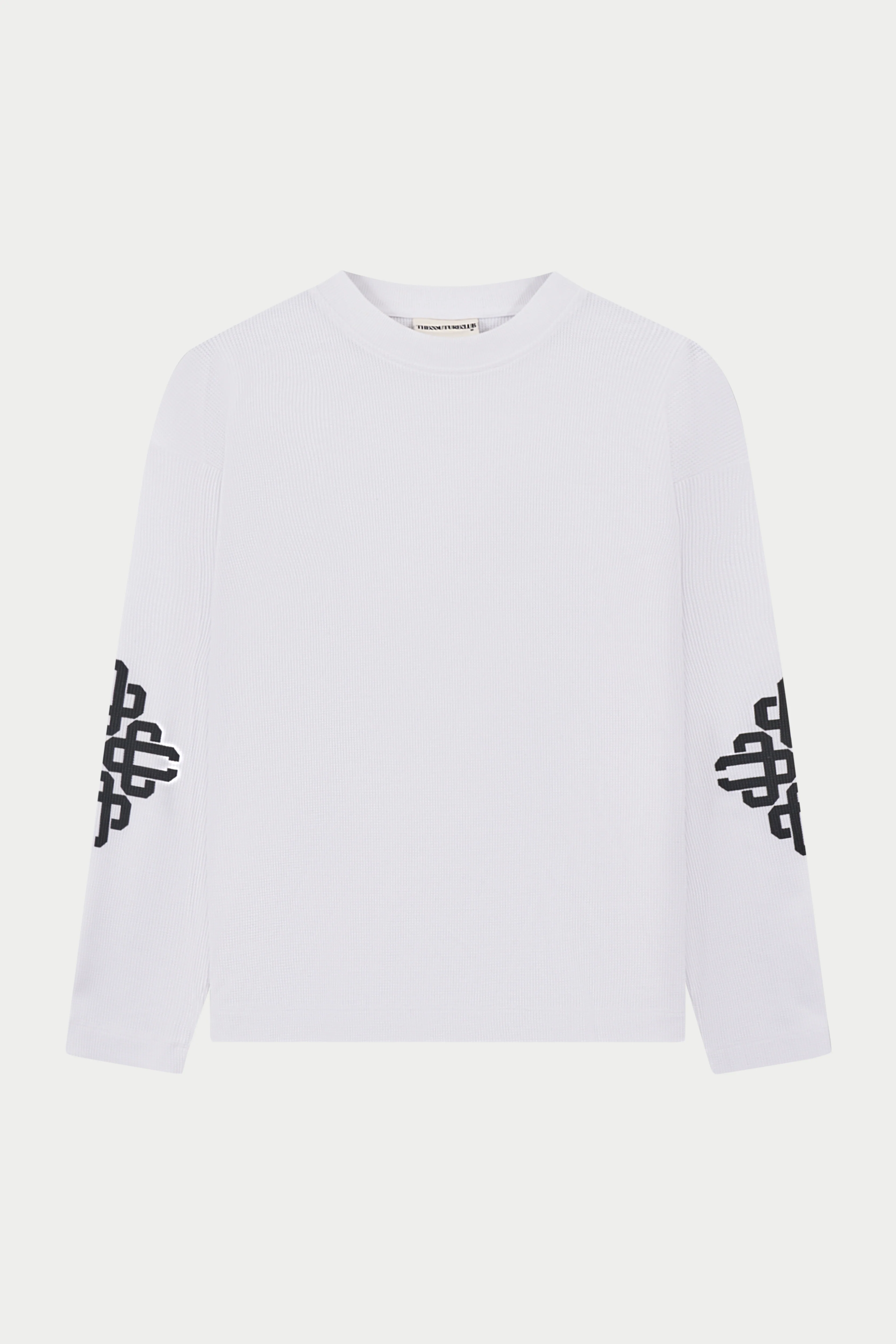 EMBLEM WAFFLE LONG SLEEVE T-SHIRT - WHITE