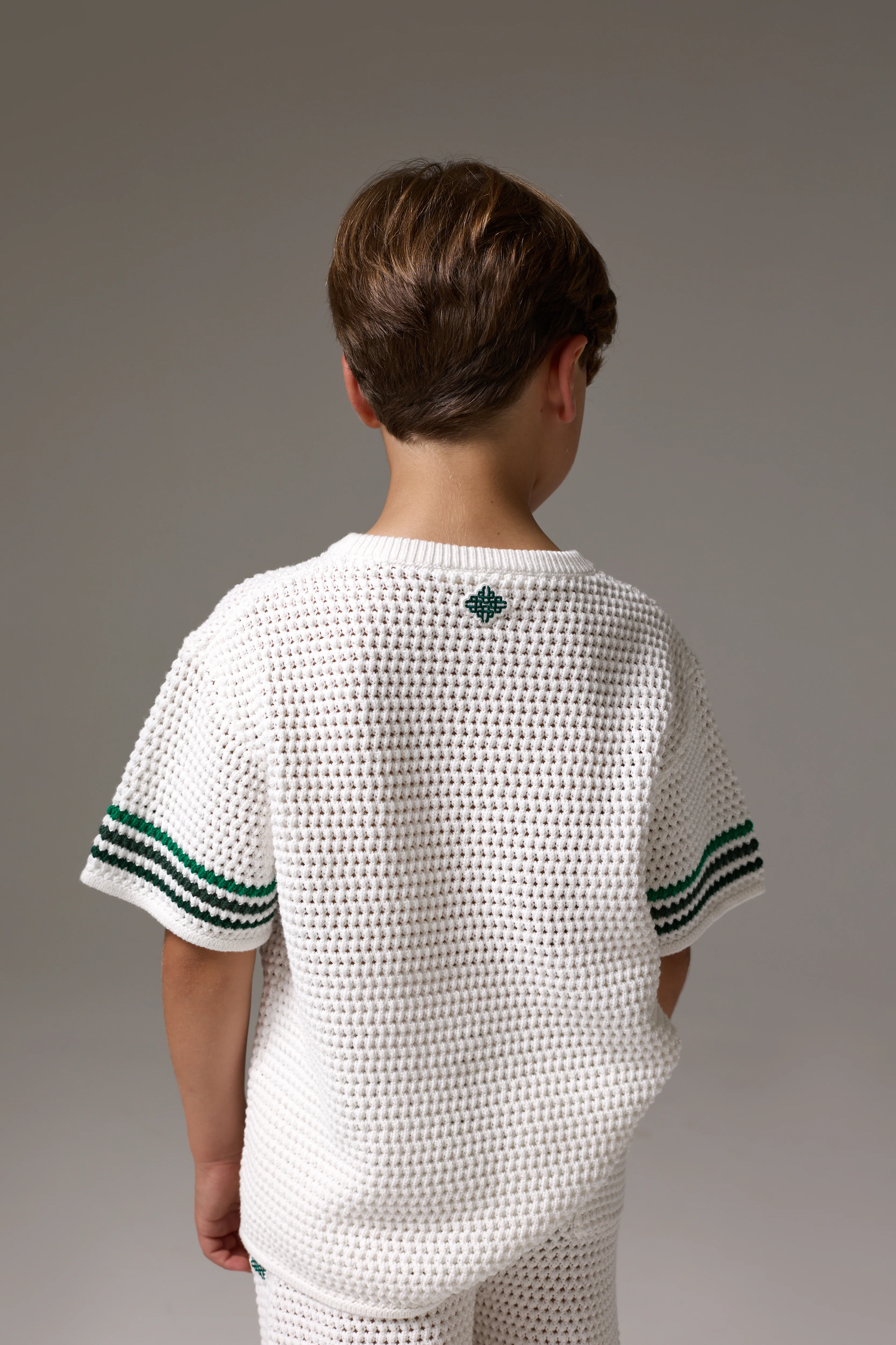 JUNIOR STRIPE CROCHET KNIT T-SHIRT - WHITE