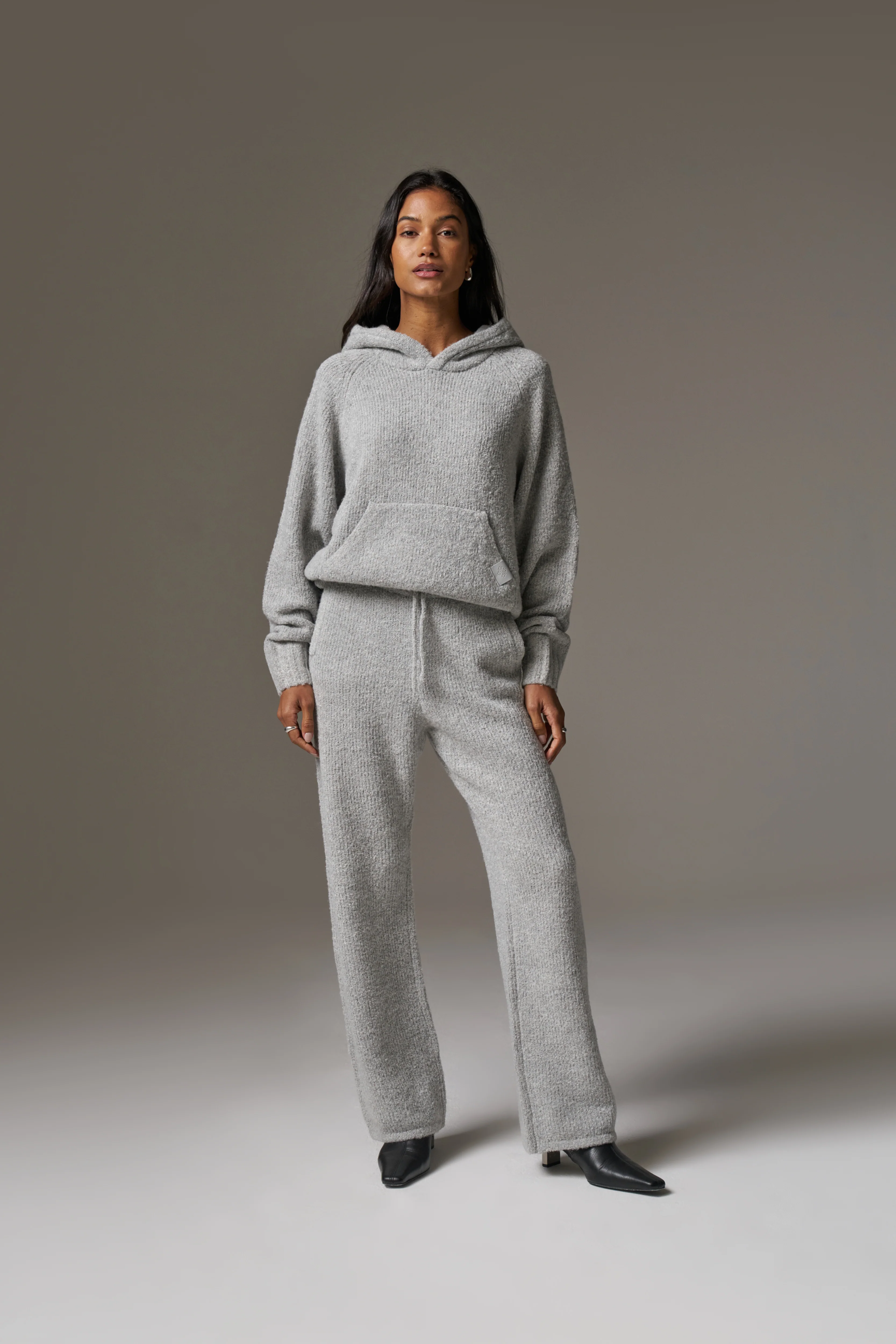 BOUCLE KNIT HOODIE - GREY MARL