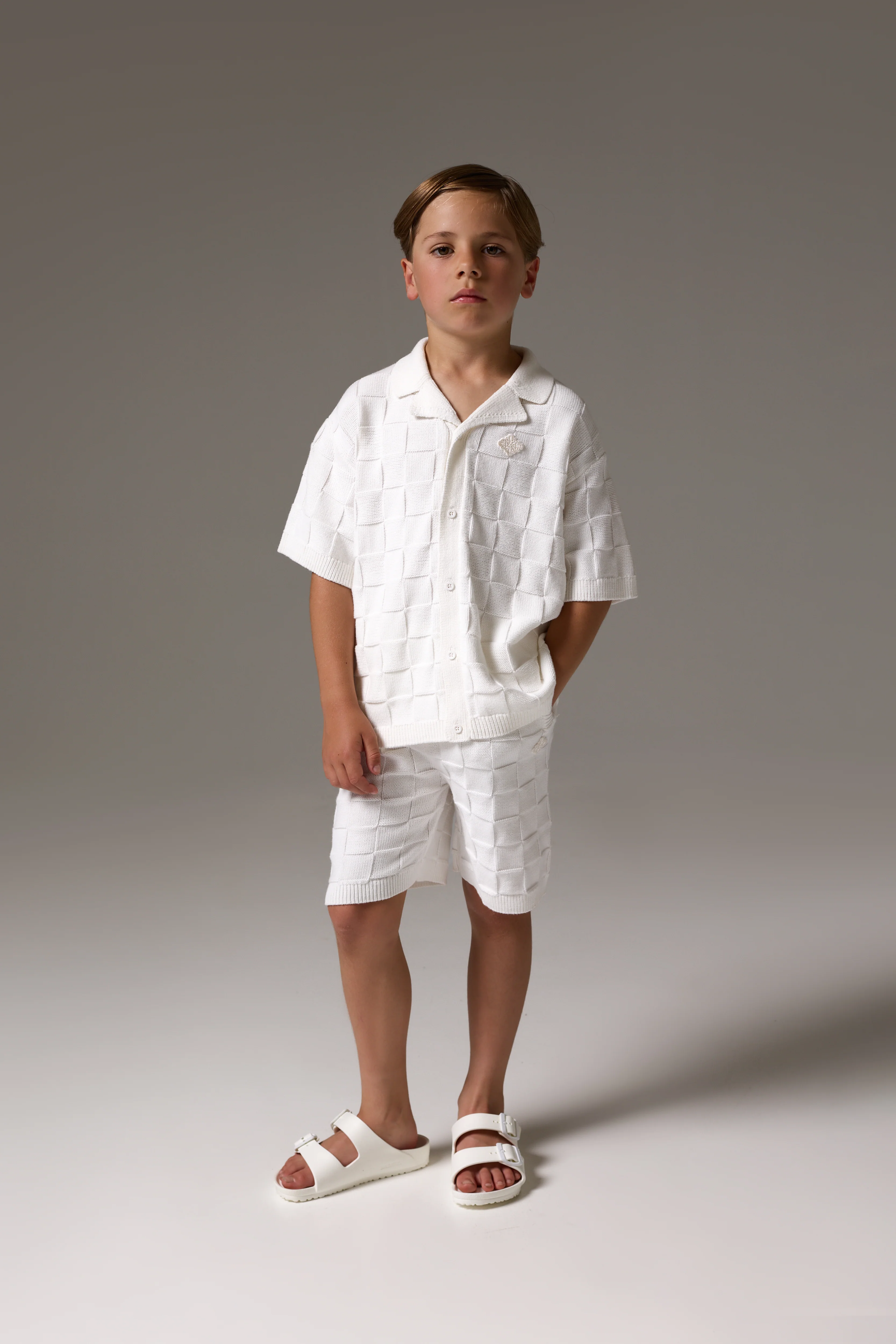 JUNIOR CHECKERBOARD KNITTED SHORT - OFF WHITE
