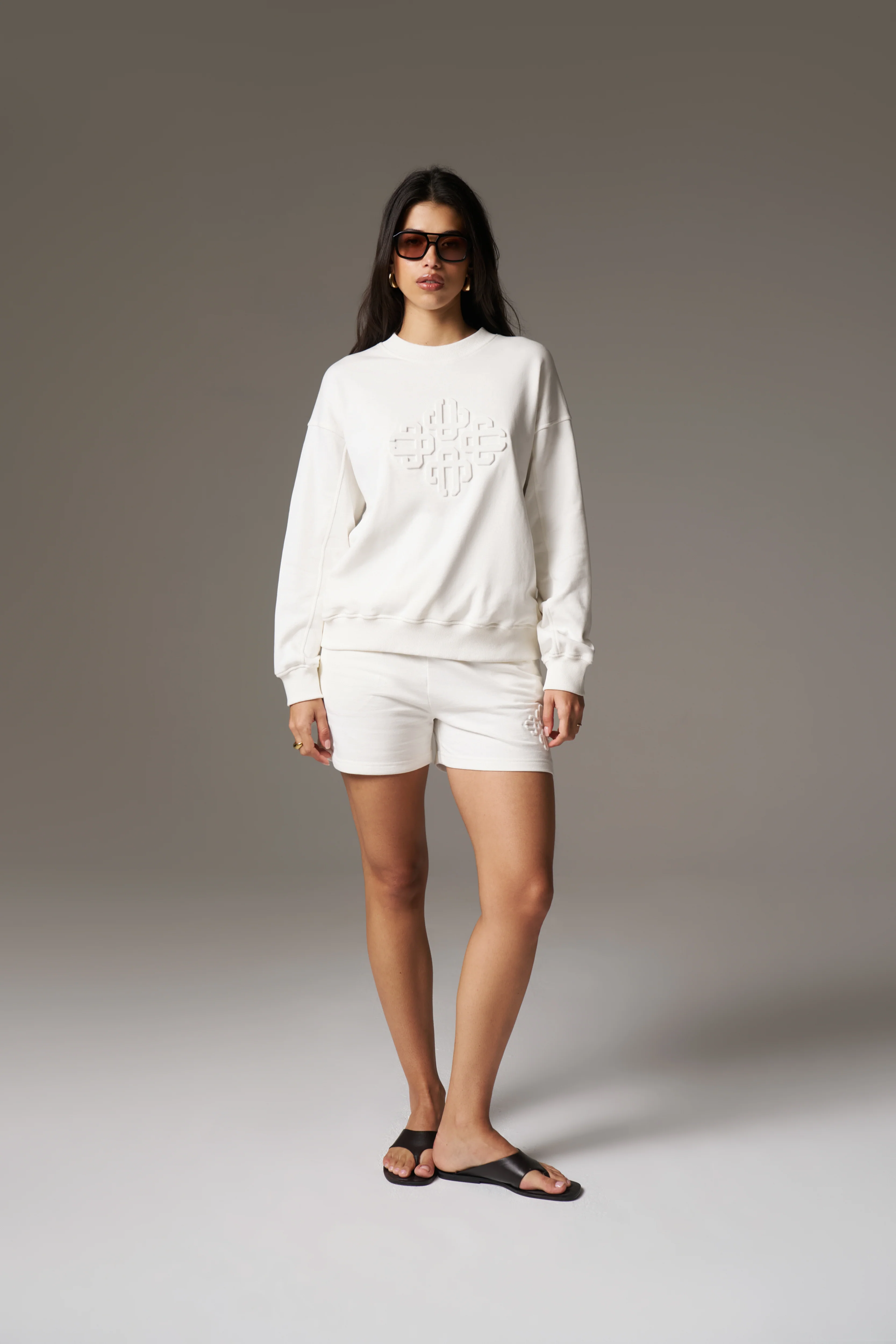 EMBLEM EMBOSSED OVERSIZED SWEATSHIRT - OFF WHITE