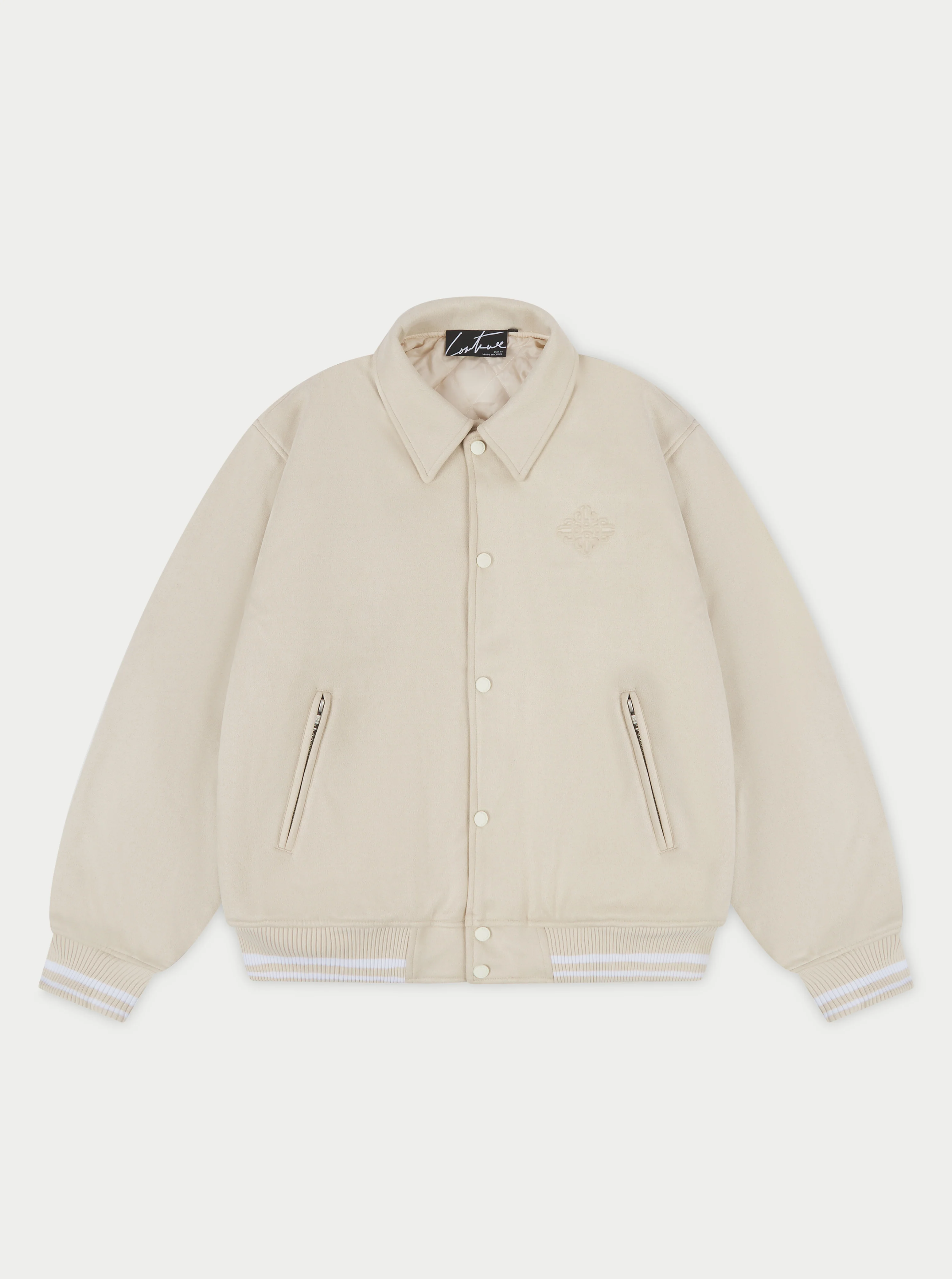 SUEDE VARSITY JACKET - STONE